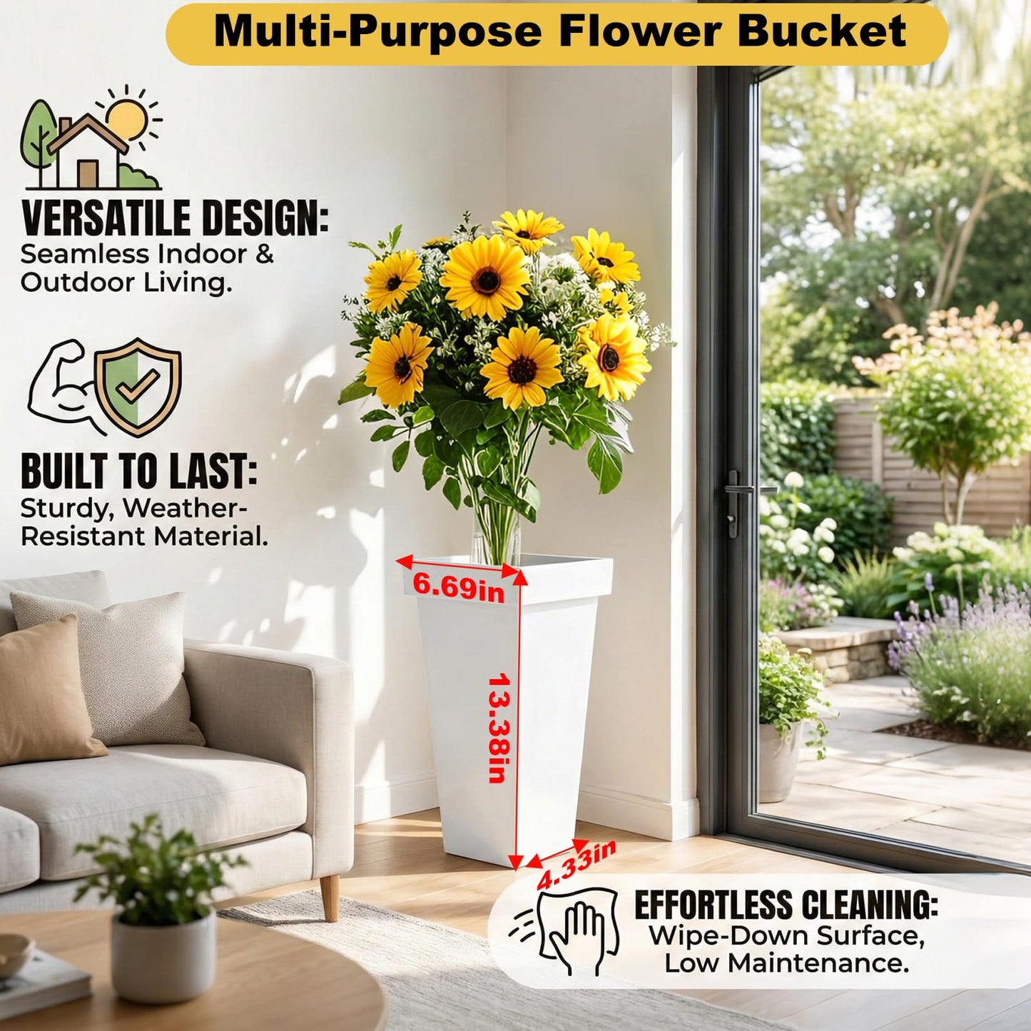 VITNSVILE Mobile Metal Flower Plant Stand, 360° Rolling Flower Display Stand for Indoor Outdoor, Space Saving Flower Bar Stand for Patio, Garden Event White, Black, Gold (White L33.4*W31.4*H*40.5in)