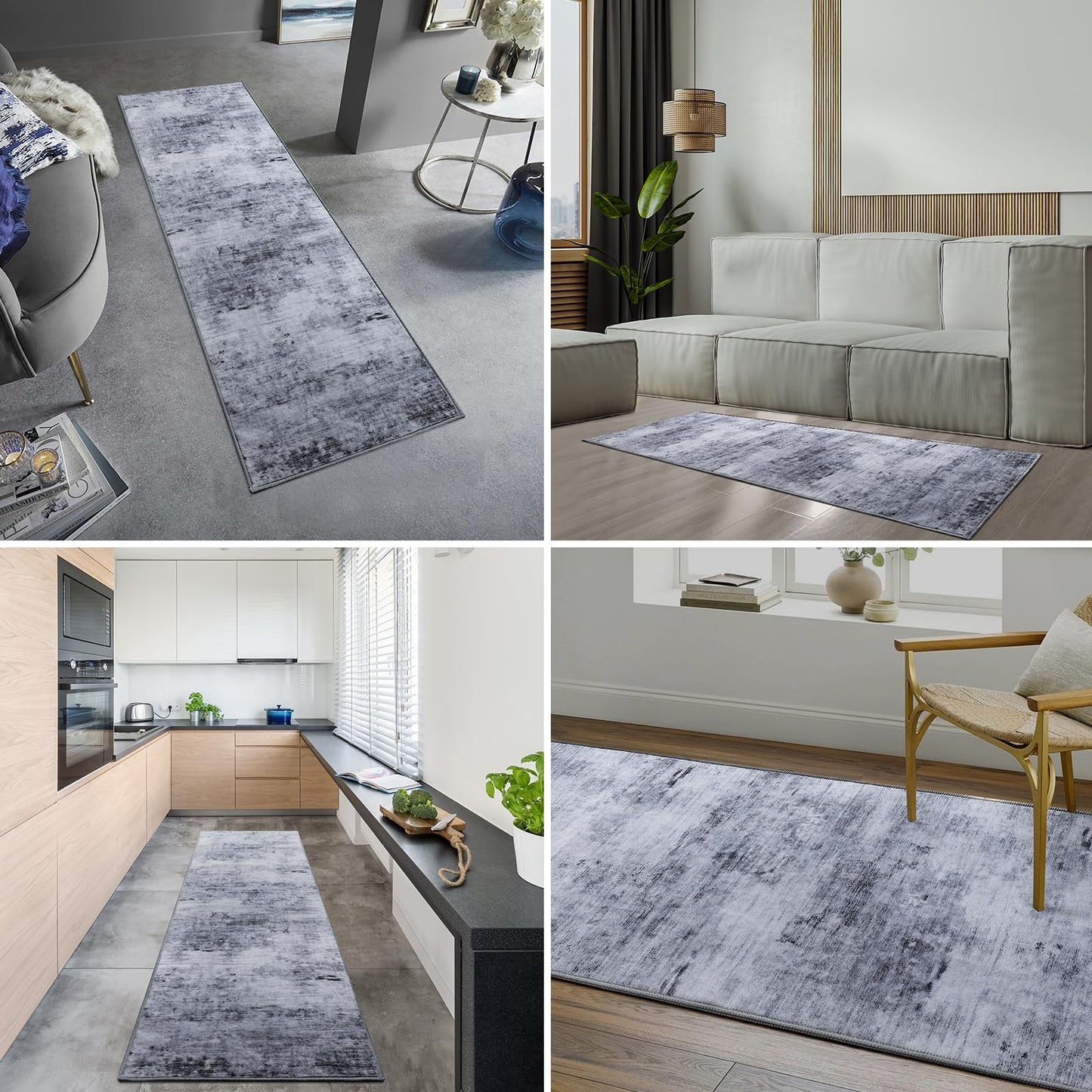 Toneed 2x6 Runner Rug Modern Abstract Hallway Rug Washable Non Slip Rubber Rugs for Kitchen Stairs Entryway Bedroom Living Room Printed Low Pile Foldable Accent Rugs Grey