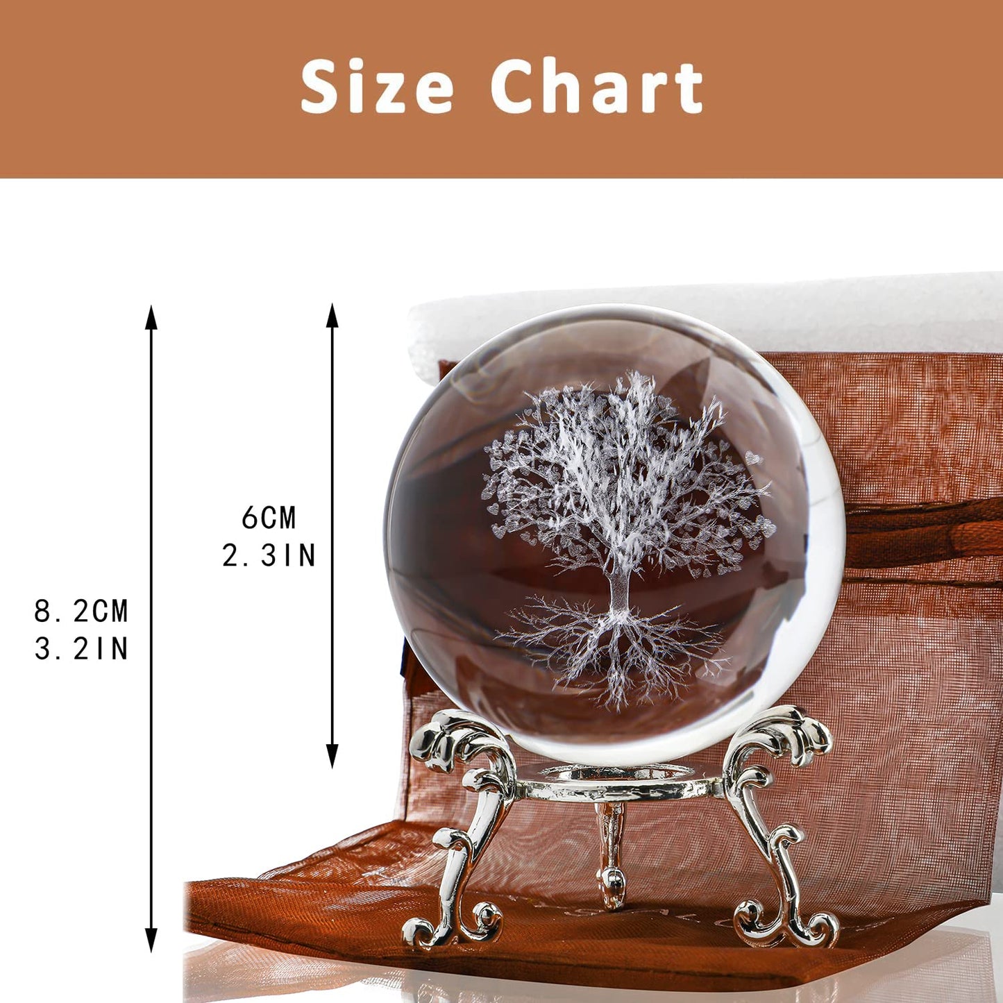 H&D HYALINE & DORA 60mm Tree of Life Crystal Ball with Stand Decorative Paperweight 3D Laser Engraved Glass Plant Life Tree Sphere Novelty Home Decor