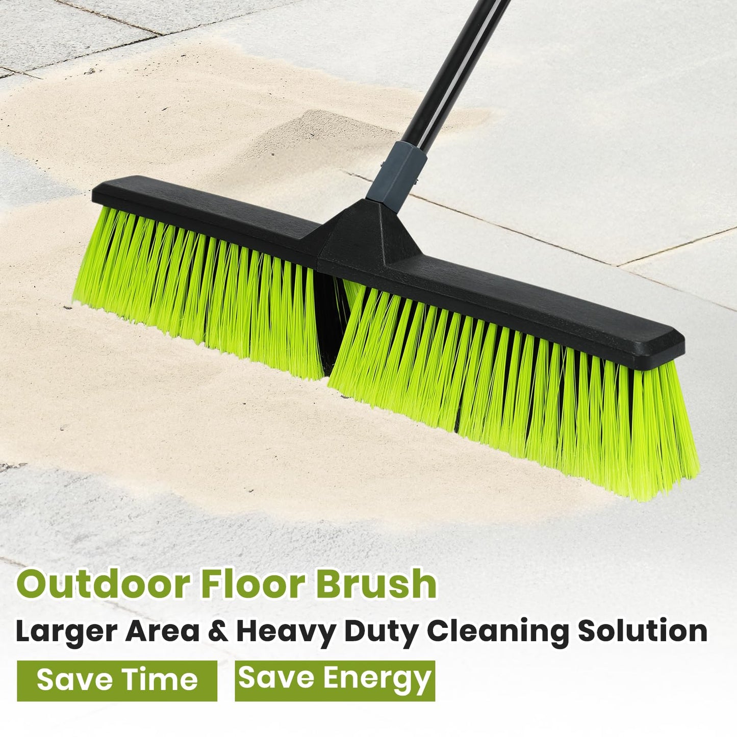 3 PK 24" Push Broom Outdoor, Heavy Duty Broom with 63" Long Handle, Shop Garage Broom with Stiff Bristle for Indoor Outdoor Floor Cleaning, Garden Patio Deck Warehouse Lawn Driveway Scrubbing