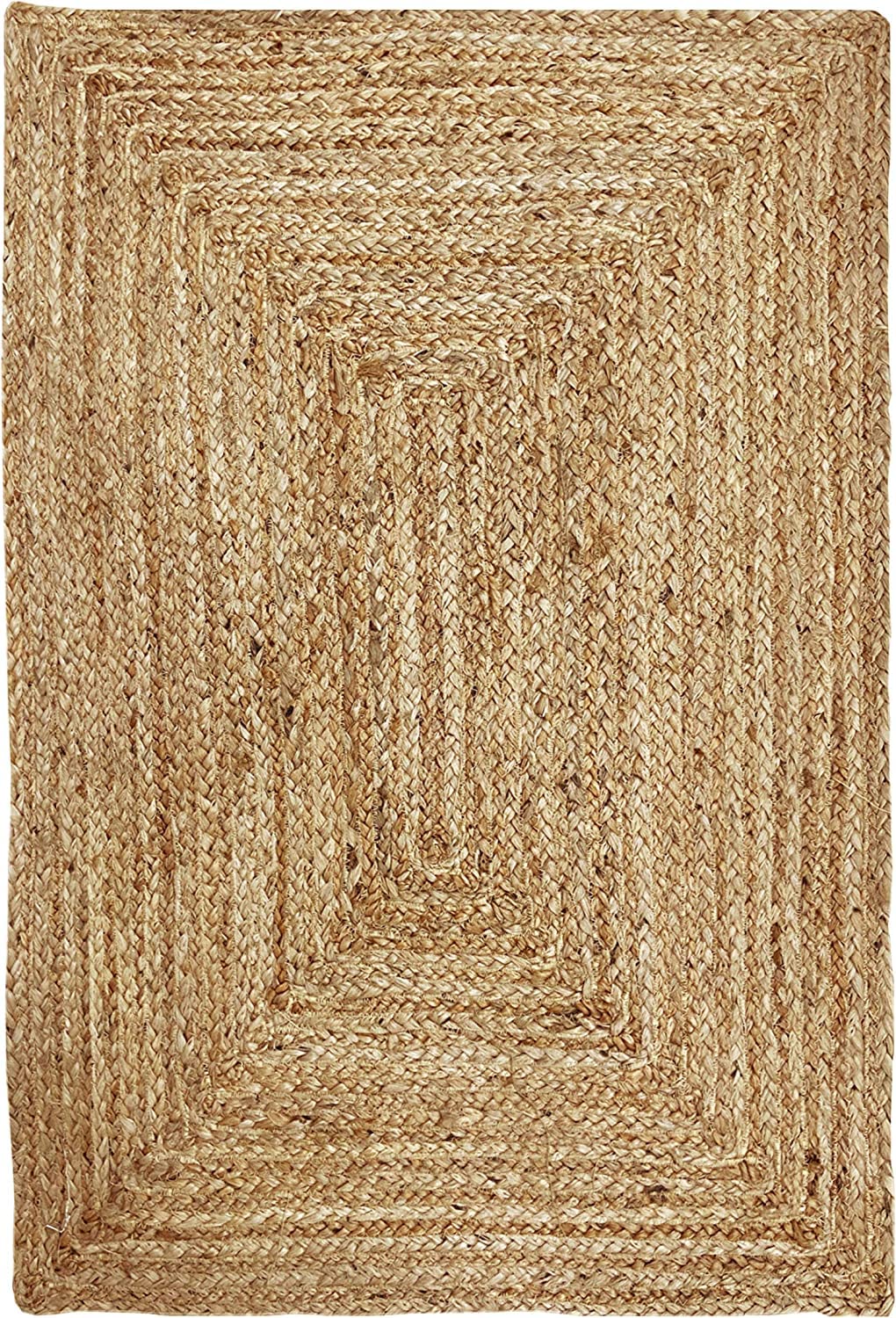 KEMA Jute Braided Area Rug, 4x6 Feet (48x72 Inches) - Rustic Vintage Braided Reversible Rectangular Rug, Shag Rugs for Bedroom, Jute Kitchen Rug, Living Room Rugs