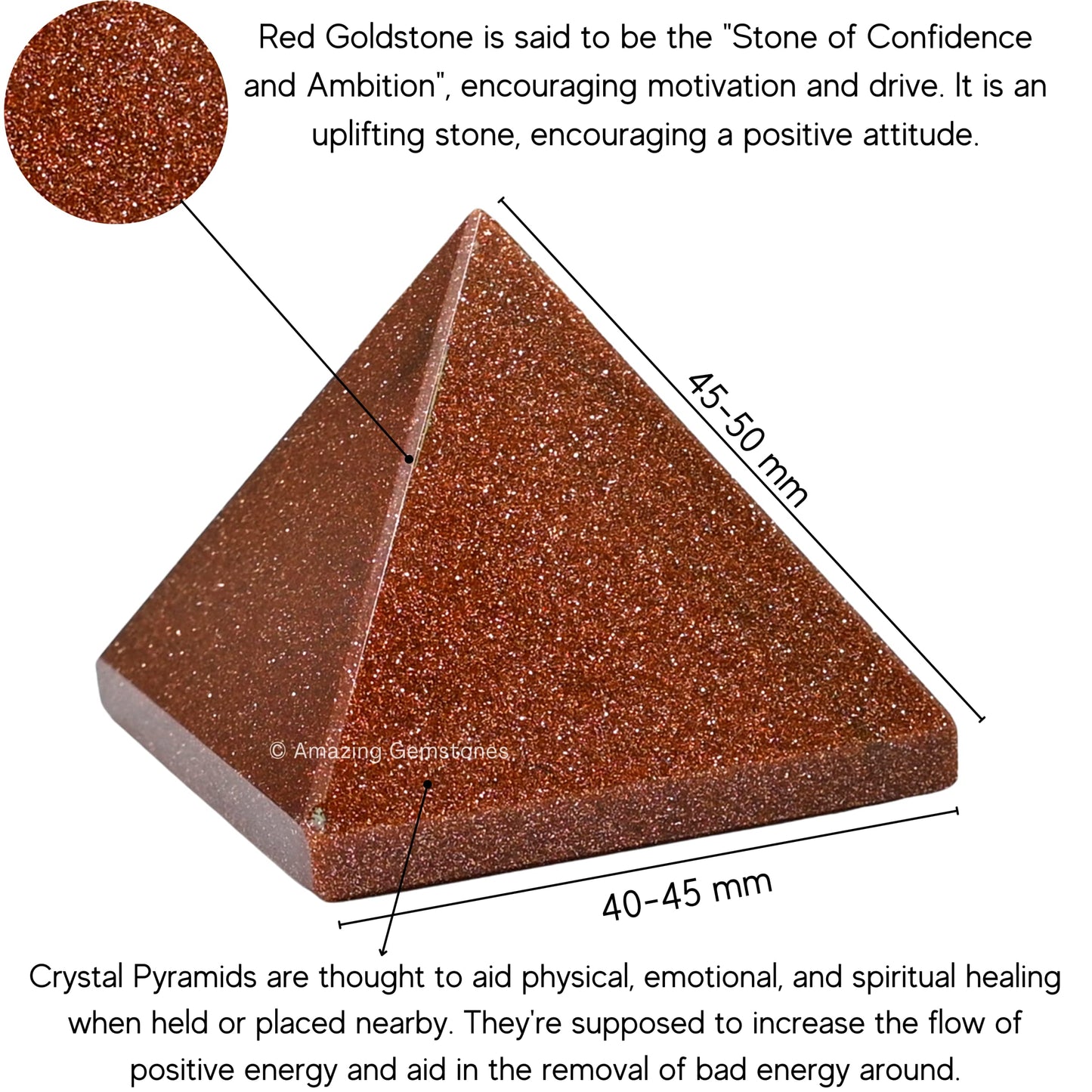 Amazing Gemstone Red Goldstone Pyramid Crystal Healing Stones - 2" Great Pyramid Figurine of Natural Stone Pyramid for Meditation, Reiki, Chakra Balancing and Crystal Pyramids Grid
