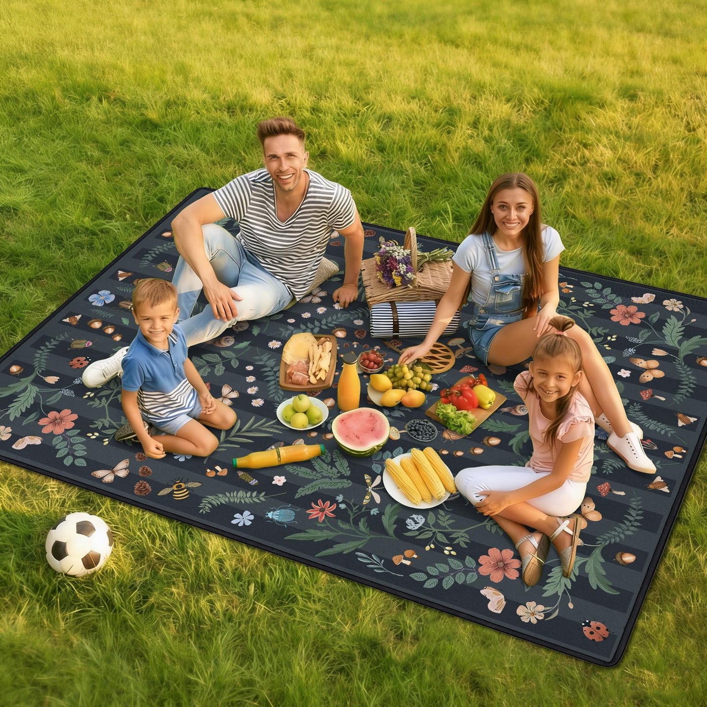 Mushroom Picnic Blankets Waterproof Foldable, 60″X80″ Packable Picnic Mat Insect Outdoor Blanket for Grass, Boho Large Beach Blanket Sandproof Picnic Accessories for Camping Music Festival Park Lawn