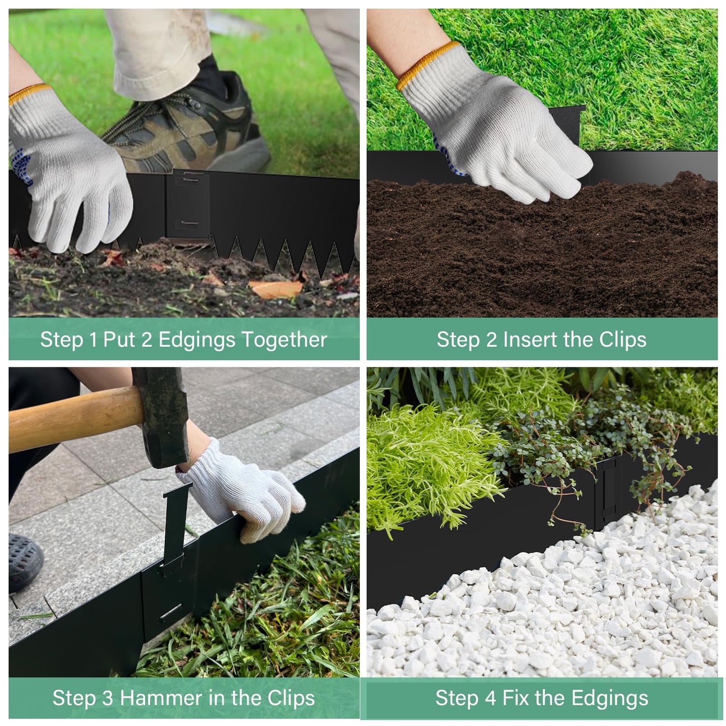 Ganeekiron Metal Landscape Edging 6-Pack, Steel Edging Powder Coating - 40" L x 8" H Strips Garden Edging Border with 6 Clips - Edge for Lawn Yard (20Ft Total, Black)