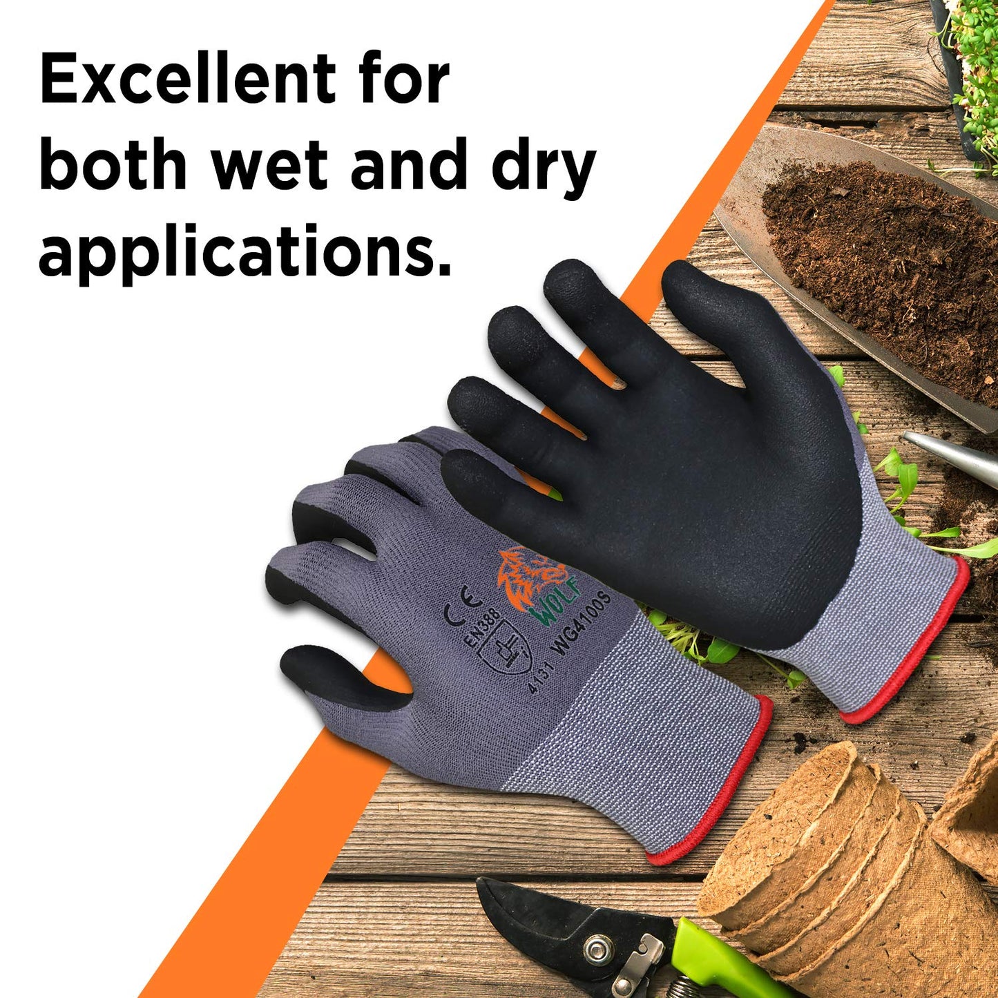 WOLF Ultra-Thin Nitrile Foam Grip Palm Coated Nylon Shell Work Glove, Construction, Gardening, Mechanics, Warehouse, Multi-Purpose, Black (12, Extra Large)