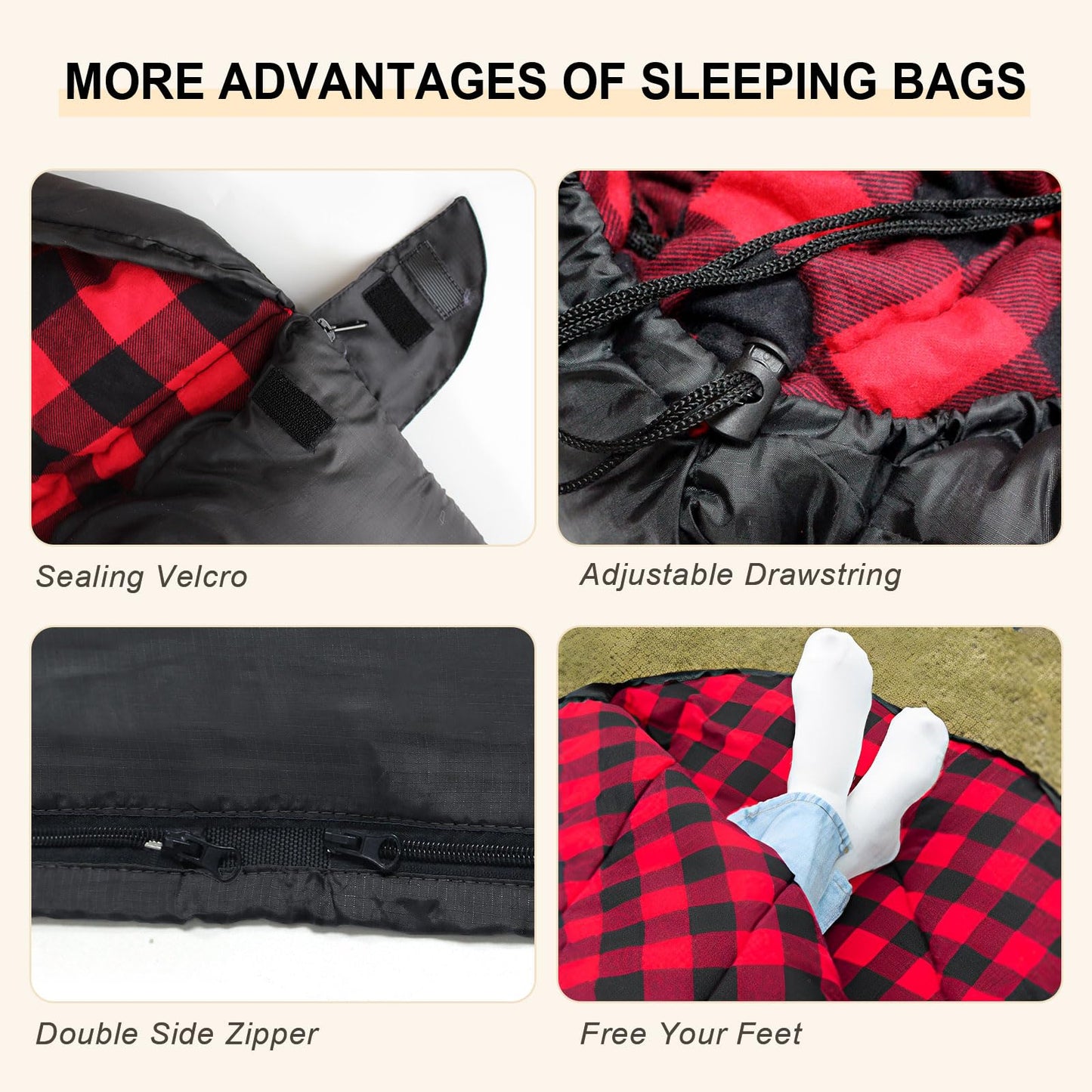 POEPORE Double Sleeping Bag Flannel for Adults with 2 Pillows 2 Person Sleeping Bags Camping XXL Queen Size Two Person Sleeping Bag for Cold Weather
