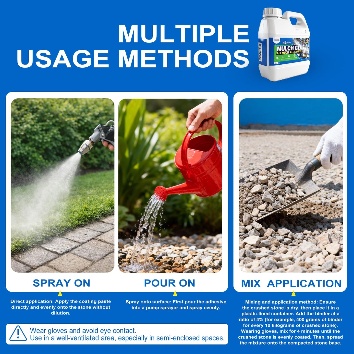 Mulch Glue for Landscaping,32 OZ Rock Glue & Gravel Binder, Water-Based Non-Toxic Landscape Adhesive, Weather-Resistant Mulch Anchor for Pea Gravel, Pebbles, Wood Chips & Decorative Stone