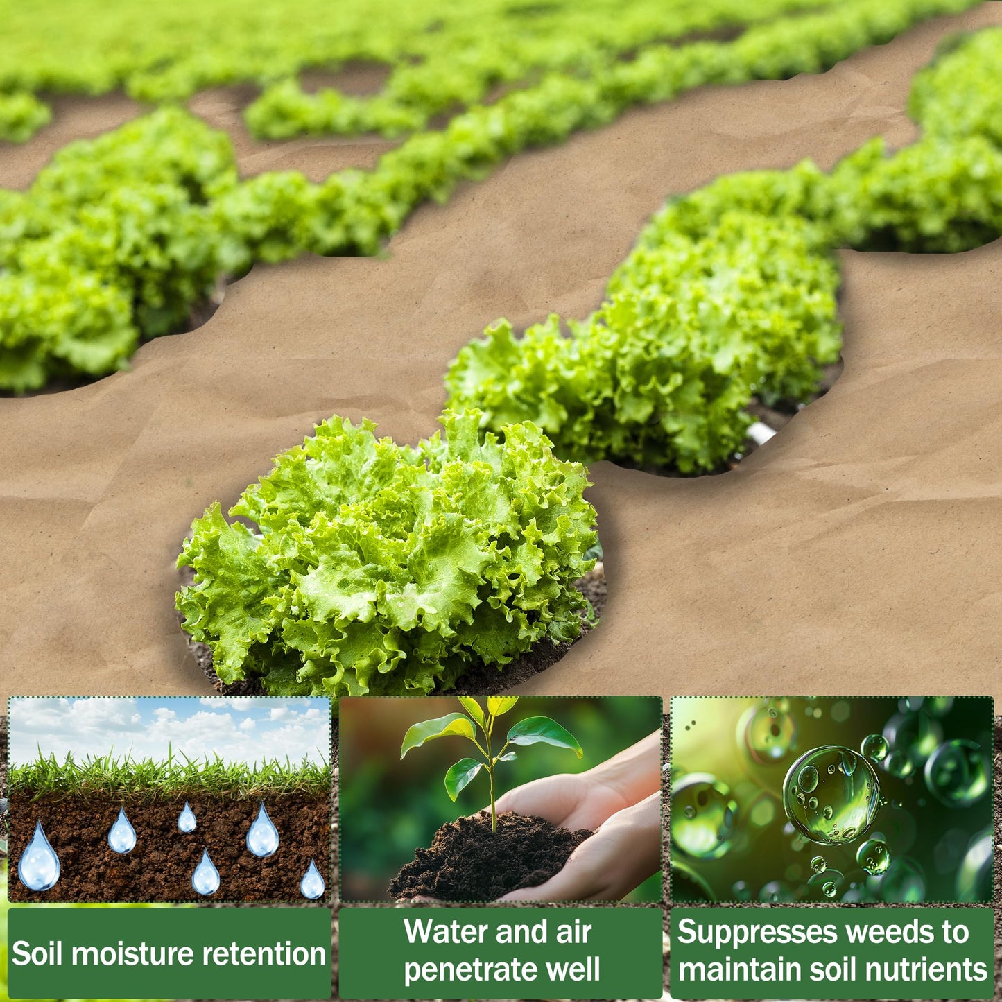 120 x 4 Ft Biodegradable Paper Weed Barrier, Garden Paper Weed Barrier with U-Shaped Ground Nails, Biodegradable Landscape Fabric, Weedguard Plus Paper Mulch for Weed Control & Holds Soil Moisture