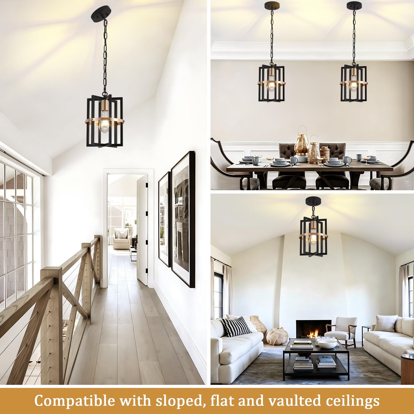 QMNHAU Black and Gold Chandelier Modern Pendant Light Fixtures Adjustable Farmhouse Pendant Lights Kitchen Island Hanging Light Fixture for Entryway Hallway Foyer Dining Room