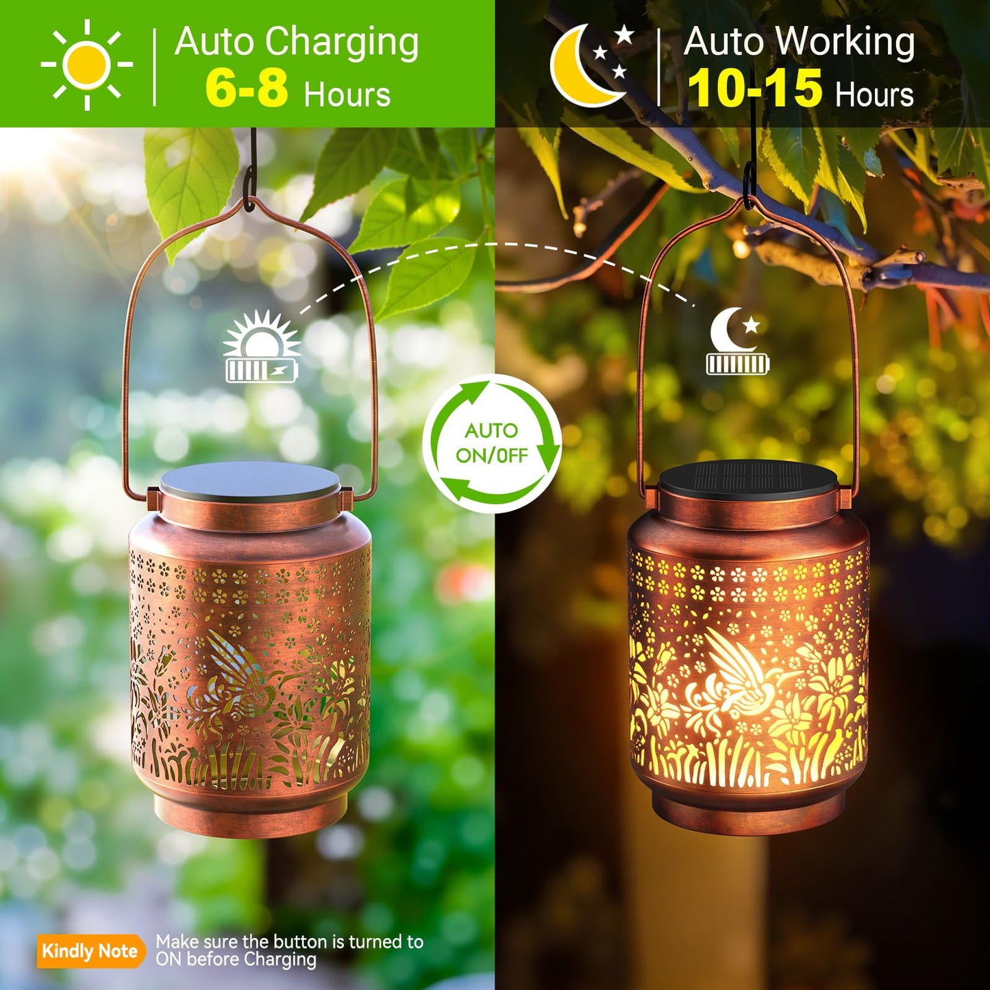 KOOPER 2 Pack Solar Lanterns Outdoor Waterproof Birthday Gifts for Women Mom Grandma, Upgraded Hummingbird Hanging Solar Lantern Lights Outdoor, 2 Modes Metal Outdoor Decoration for Yard, Patio