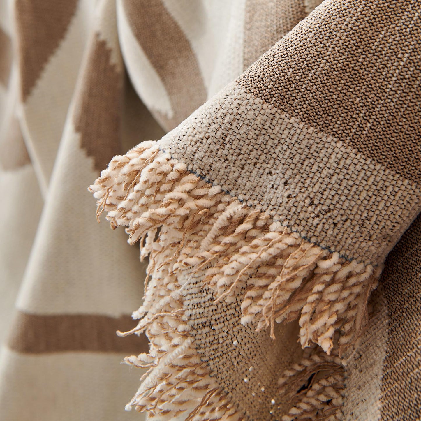 TOYROOM Chenille Sofa Cover Armchair Couch Cover Reversible Throw Sofa Slipcover with Khaki Geometry Pattern, Non Slip Boho Sofa Cover with Tassels Resistant for Dog Pet Washable, 71" x 71"