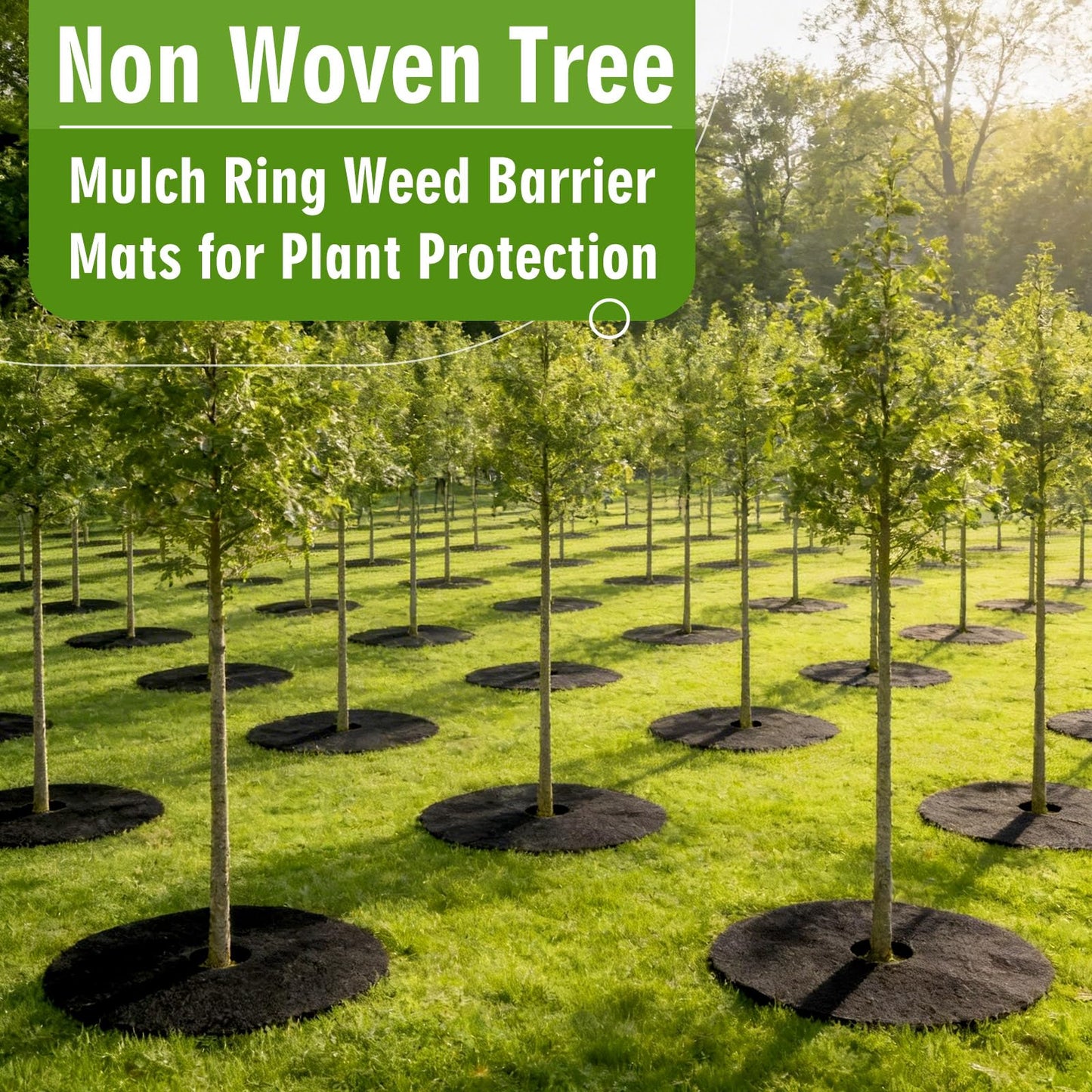 CrystalSylara 100 Pcs Non Woven Tree Mulch Ring Set with 50 Weed Barrier Mats 50 Garden Metal Stakes Thickened Black Tree Protectors Mulch Mat for Garden Plant Cover Root Fabric Protection(Large)