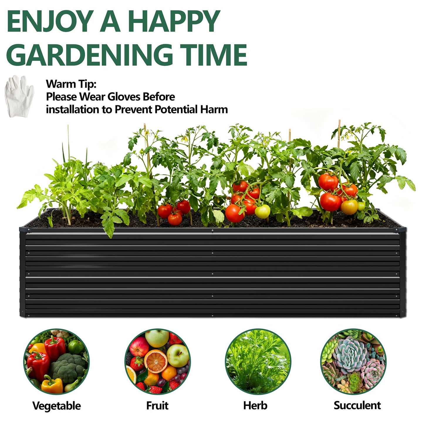 Vengarus 4x2x2FT Galvanized Raised Garden Bed Kit, Deep Root Planter Box Outdoor Large Planter Raised Beds for Planting Flowers,Vegetables and Herbs-Black