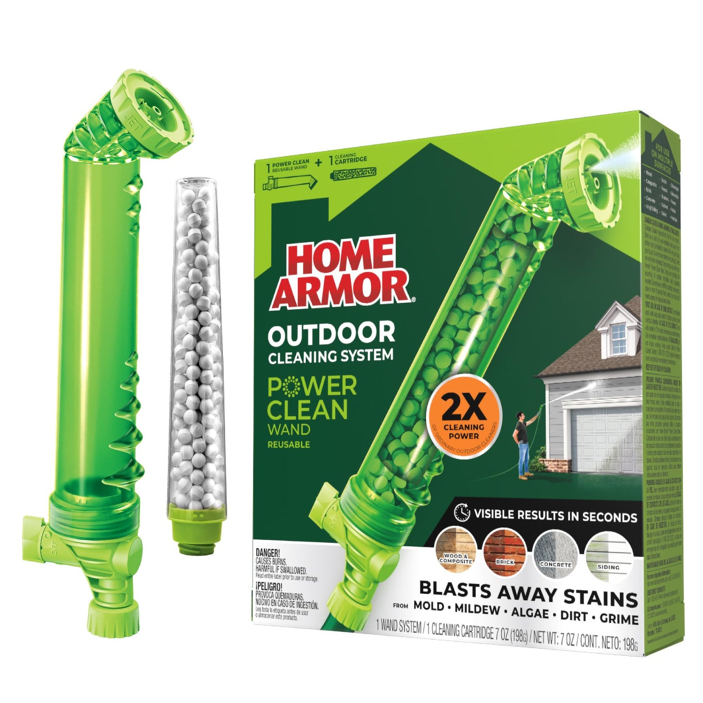 Home Armor Power Clean Wand, Outdoor Cleaning System, Blasts Away Stains from Mold, Mildew, Algae, Dirt and Grime for Visible Results in Seconds, No Scrubbing Required, Reusable
