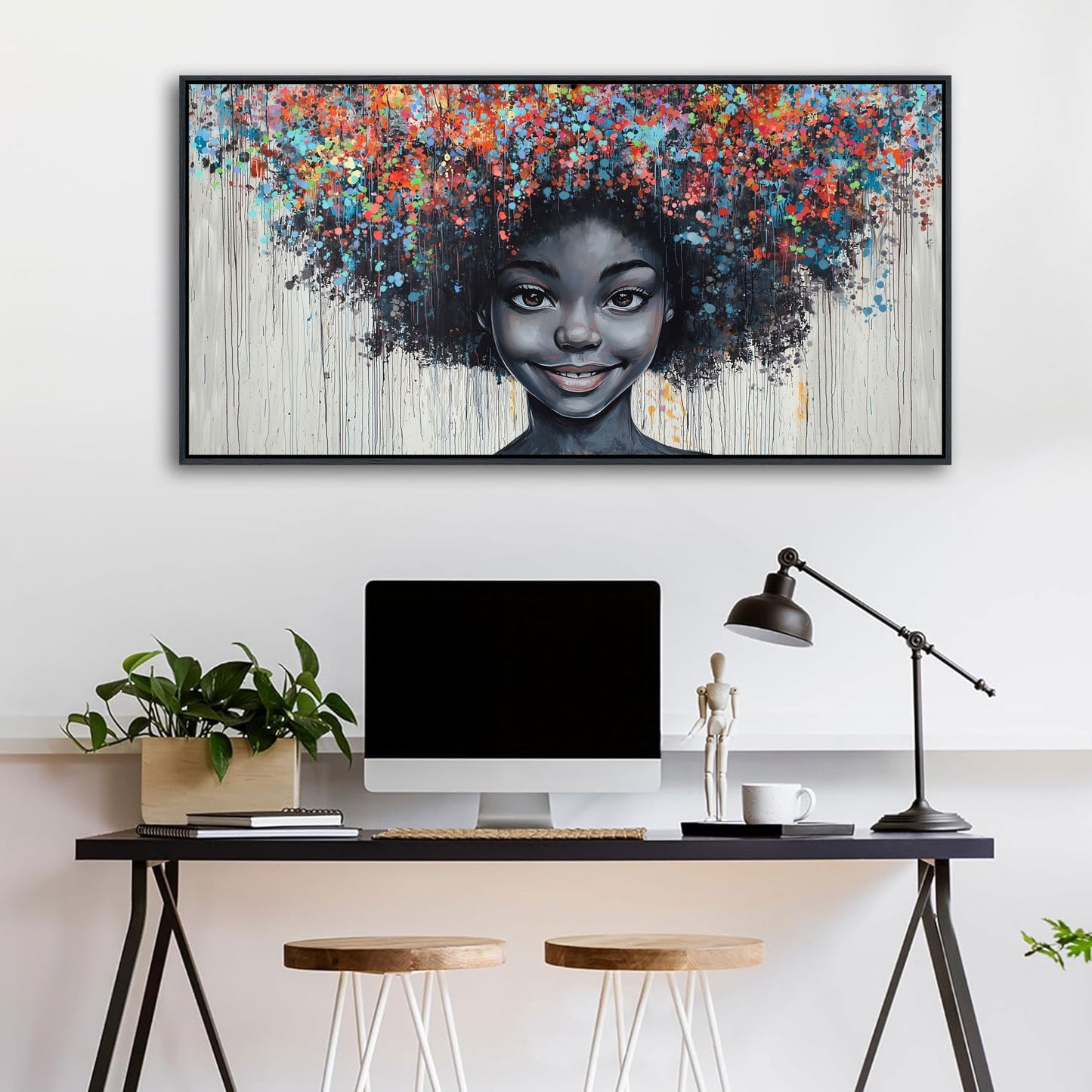 KLAKLA Black Woman Wall Art African American Women Wall Decor Trendy Abstract Black Girl Canvas Poster Prints Pictures for Bedroom Living Room Framed 20x40 Inches