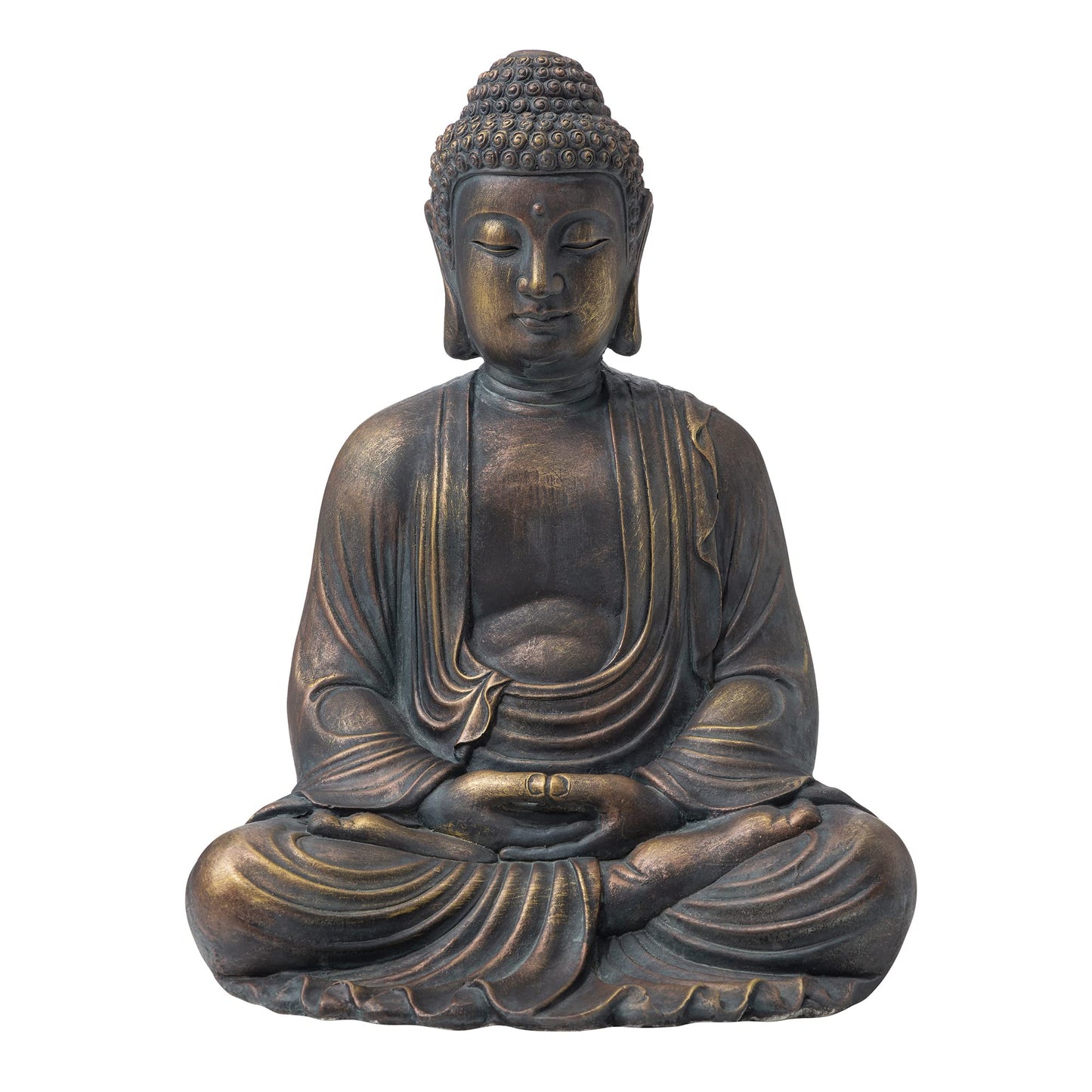 Glitzhome 22.75-inch Zen Meditation Buddha Garden Statue, Bronze Large Indoor and Outdoor Sculpture, Hand-Finished MGO & Fiberglass Decor for Home Patio Yard