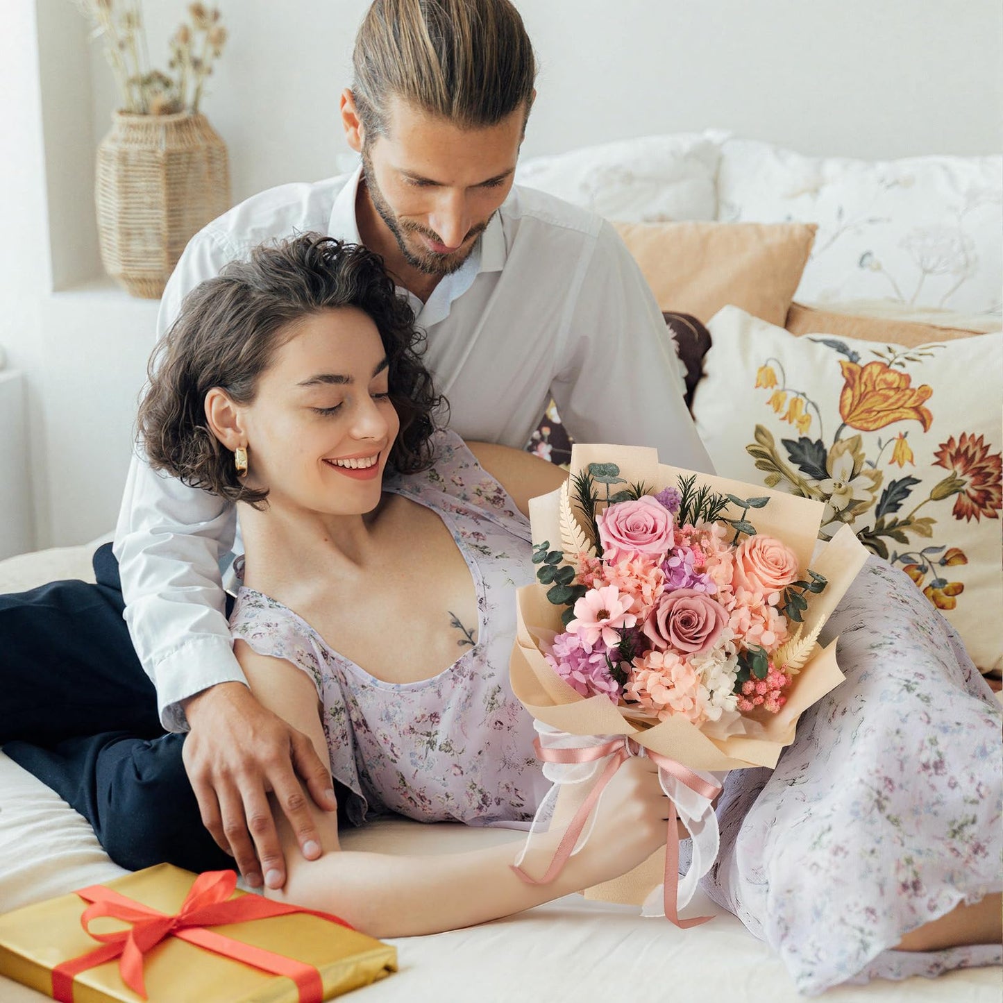 Flowers for Delivery Prime Preserved Flowers Bouquet That Last 3-5 Years Real Forever Roses Bouquet for Mom Mother Women Wife Girlfriend Anniversary Birthday Valentines Day Gifts for Her(Pink)