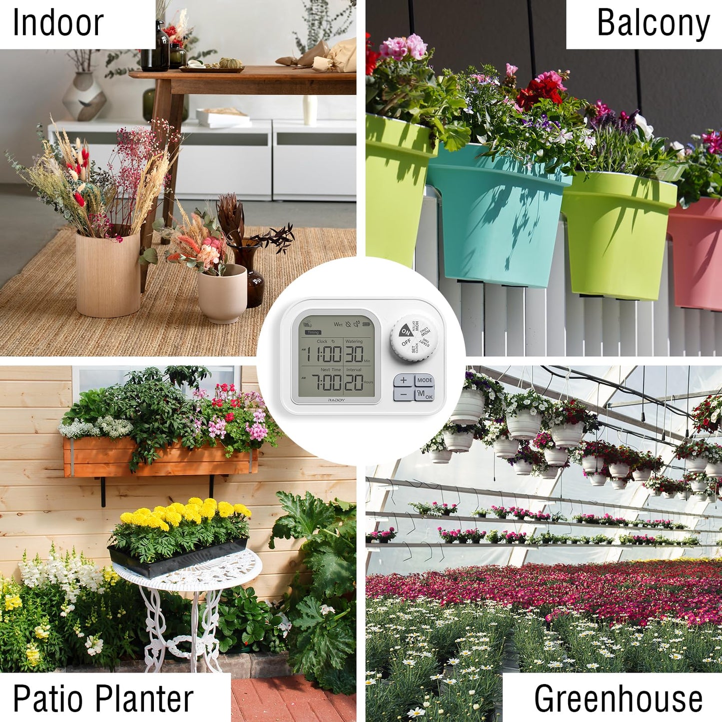 Raddy WS-74 Solar Drip Irrigation System with Smart APP Control, IPX7 Waterproof, Adjustable Soil Moisture Sensor, 2600mAh Battery, Automatic Watering Kits for Indoor Outdoor 15 Potted Plants