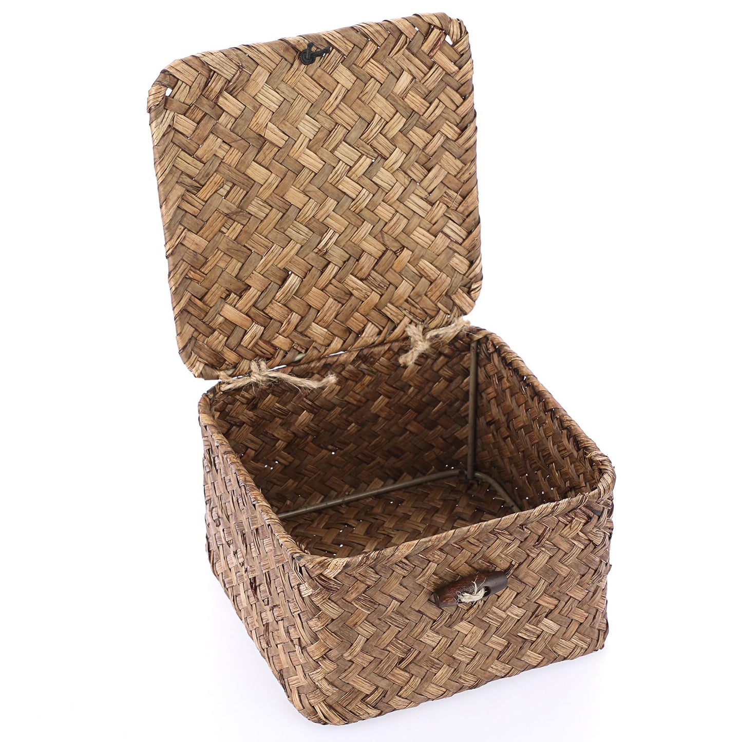 Hipiwe Seagrass Basket with Lid Wicker Storage Basket Square Handwoven Decorative Baskets Box for Shelf Multipurpose Household Baskets Home Decor,X-small