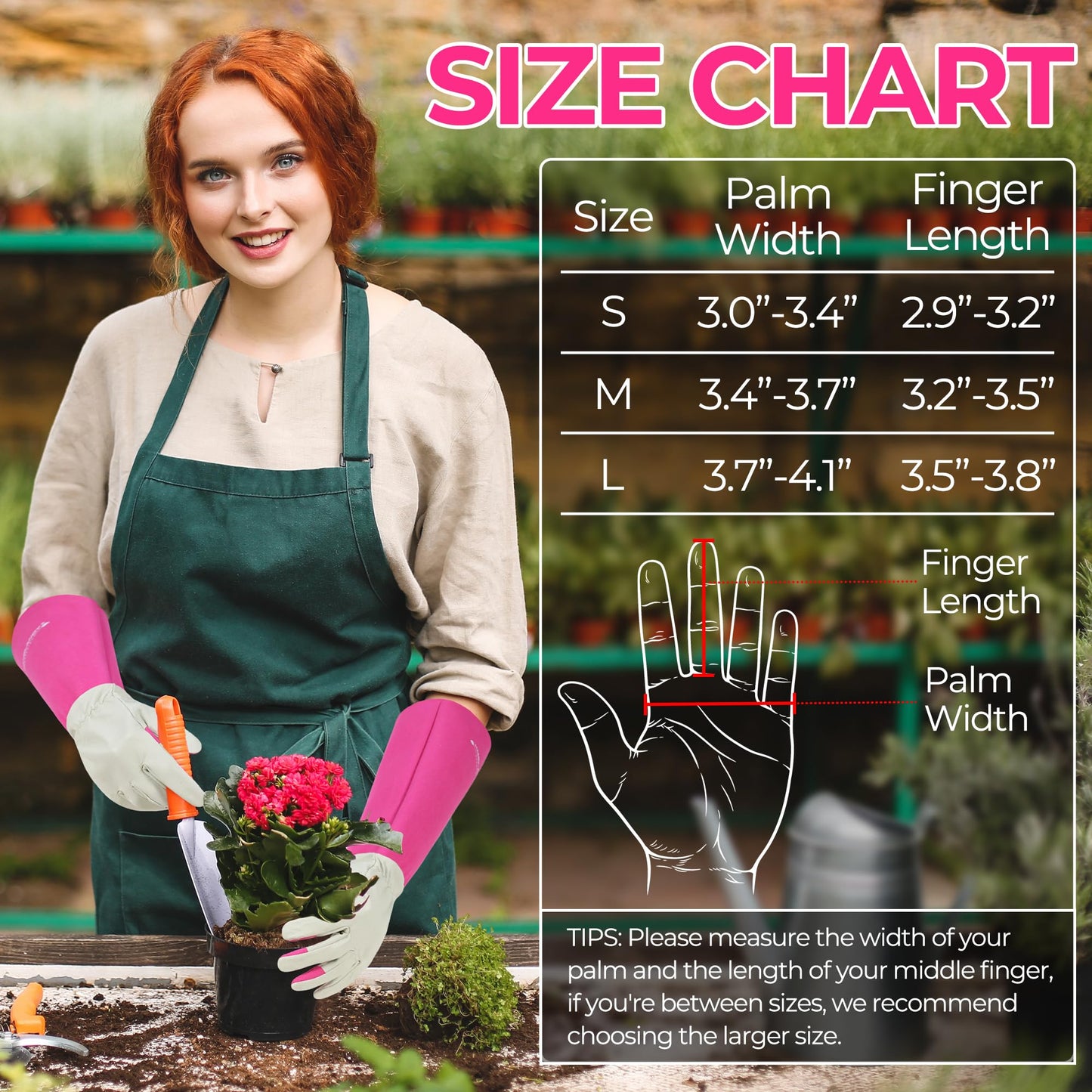 HANDLANDY Rose Pruning Gardening Gloves for Men & Women, Thornproof Long Gauntlet Gloves, Pigskin Leather - Breathable & Durability (Medium)