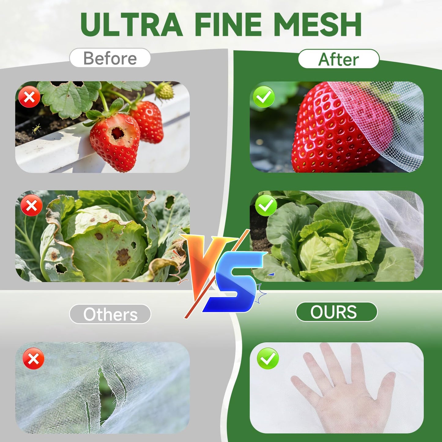 Garden Netting for Raised Beds 2 Pack, Raised Garden Bed Plant Netting Cover Mesh for Garden Protection, Rectangular Bird Netting Pest Barrier Screen Insect Net for Vegetables Fruits, 4x2x1ft, White