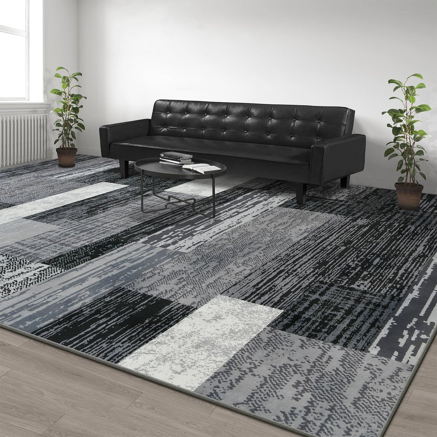 Large Area Rugs,Modern Geometric Patchwork Floor Decor for Bedroom Aesthetic Carpet, Rockwood Collection, Indoor Rugs for Living Room, Dining Room, Nursery, Office, Machine Washable Rug,6x9 Ft Grey