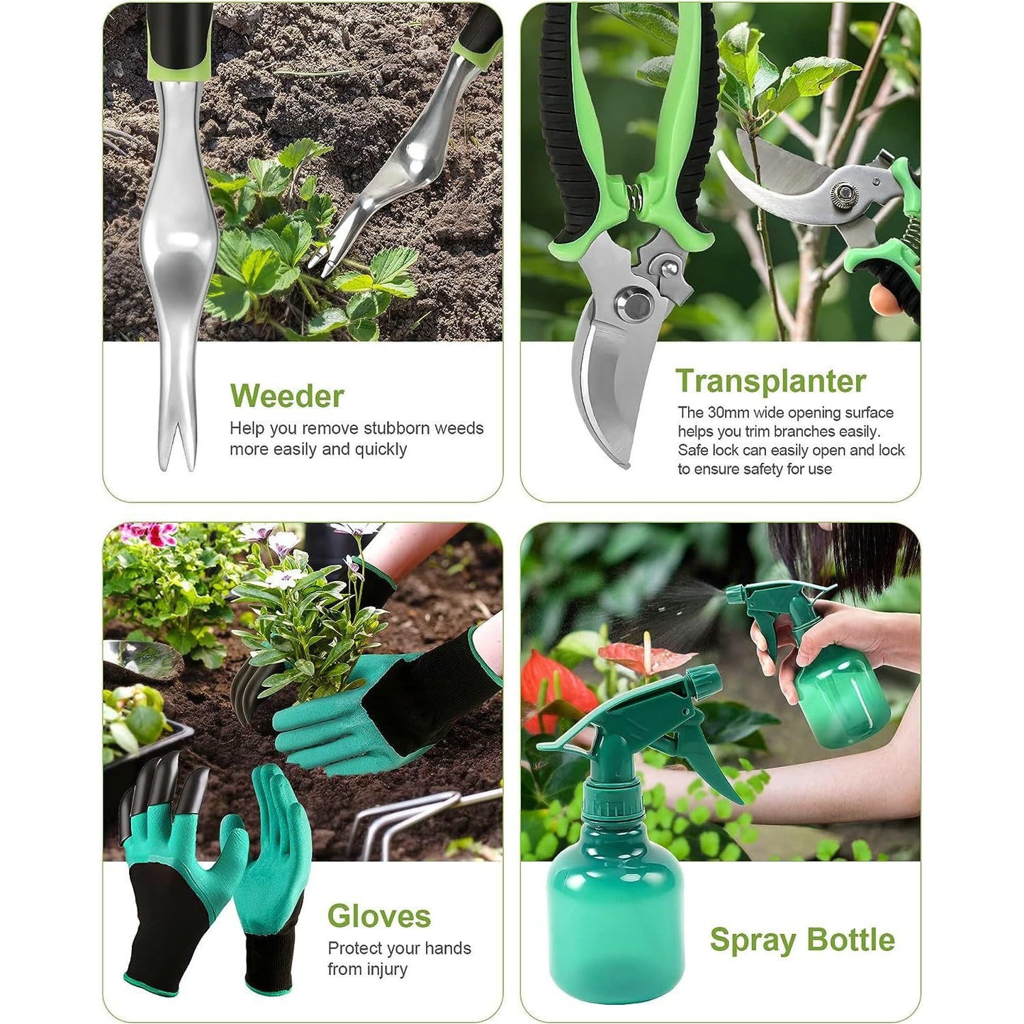 Gardening Tools Set, Gardening Tools, 7 Piece Set Heavy Duty Gardening Hand Tools, Outdoor Garden Hand Tools with Non Slip Rubber Grips. with Handbag.