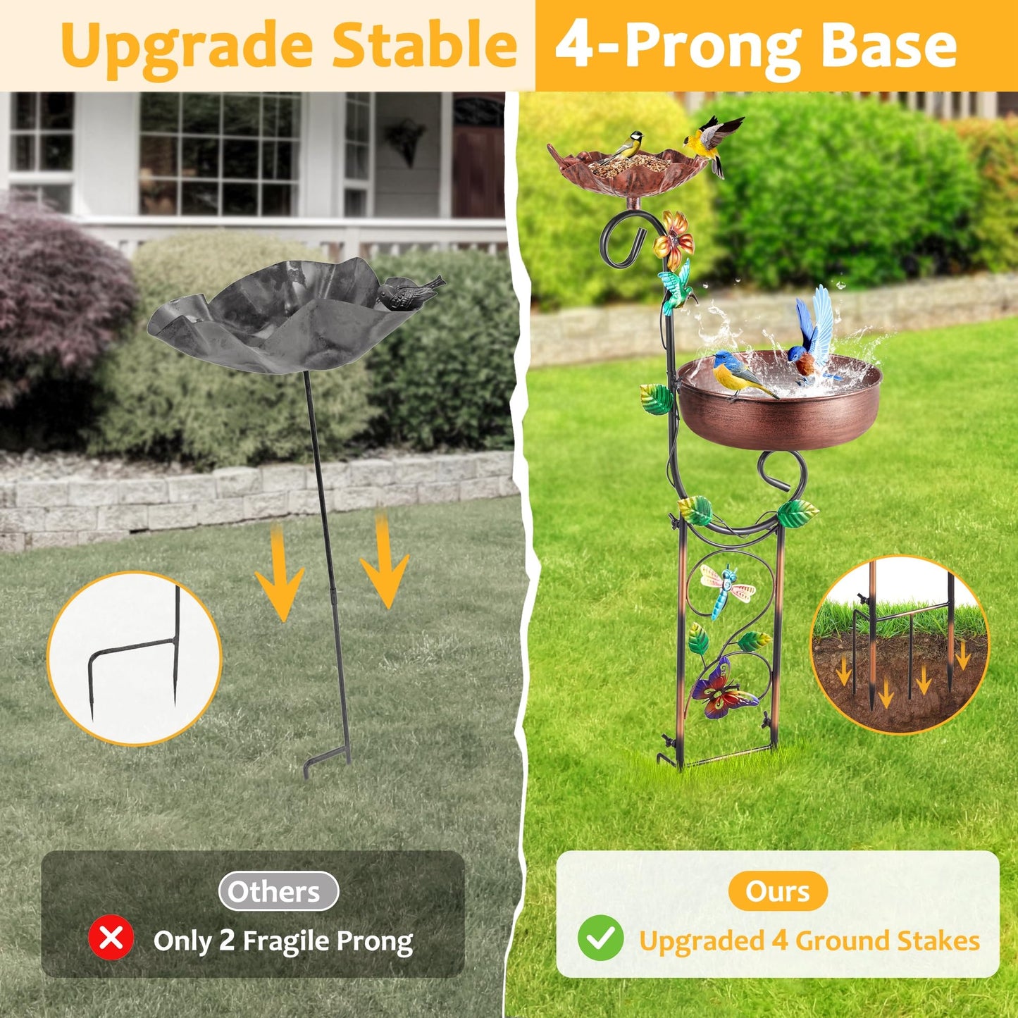 YOFOVI 2 In 1 Bird Bath for Outside, Freestanding Large Bird Feeder Birdbaths for Outdoors, Garden Metal Bird Baths Bowl for Patio Yard, Copper