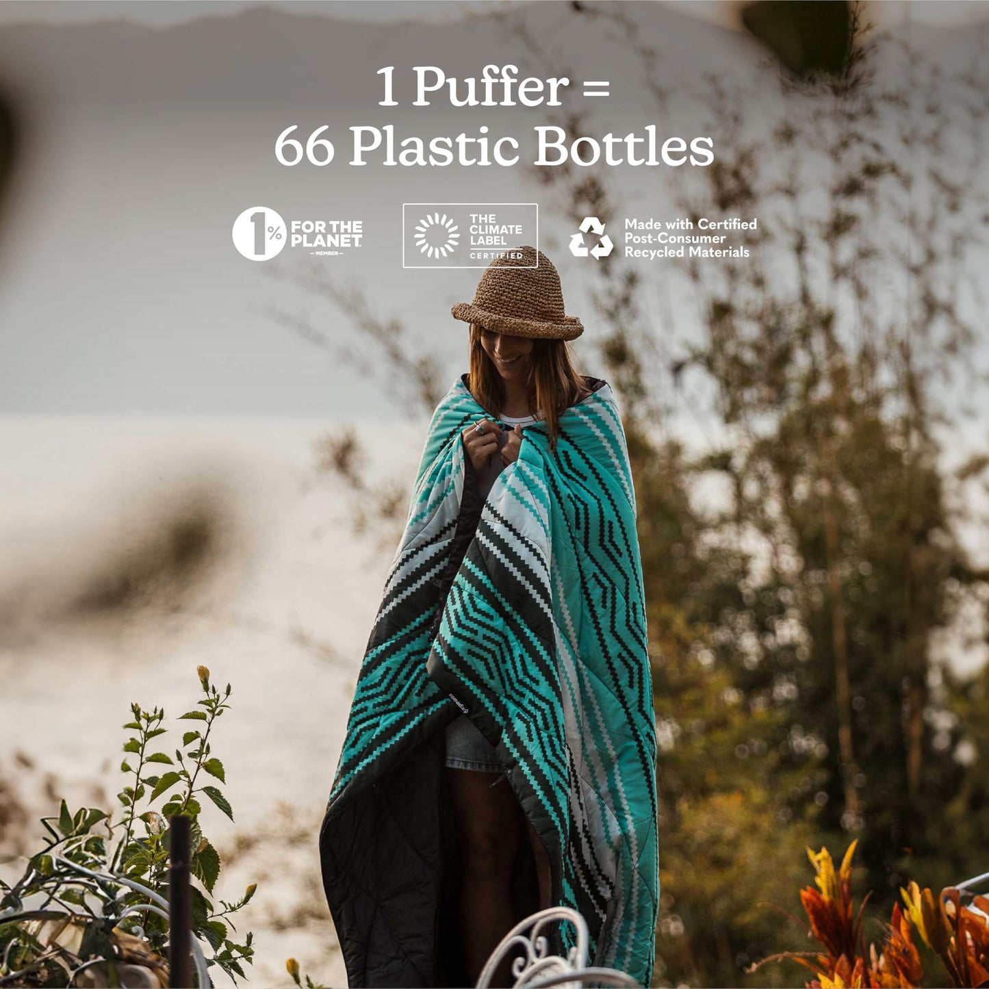 Nomadix Puffer Blanket – Water-Resistant, Eco-Friendly Insulated Blanket with Snaps for Camping, Beach, and Travel, Made from Recycled Materials