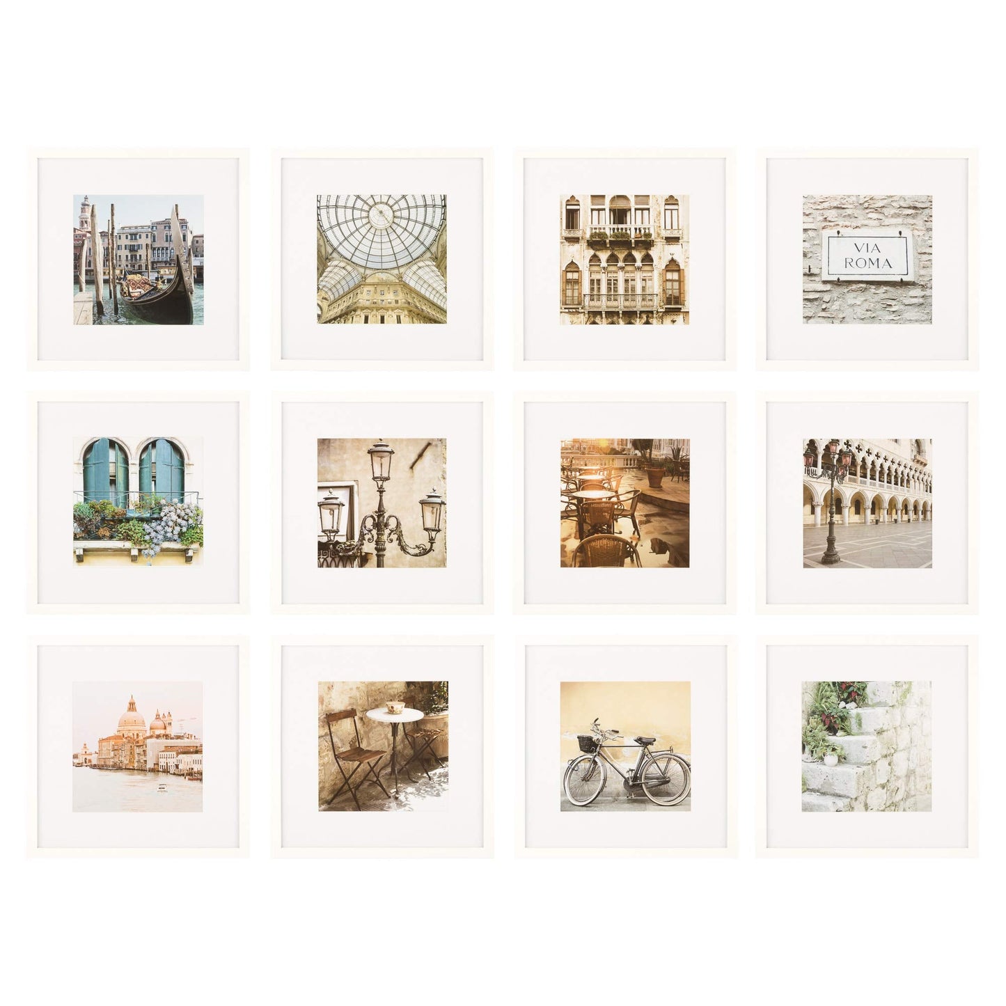 Gallery Perfect - 12-Piece White Square Photo Frame - Set with Hanging Template - Wall Gallery Kit - 16.5"x10.2"x16.7" - Square Wall Mount - Complete Set - Galley Wall - Picture Frame Set
