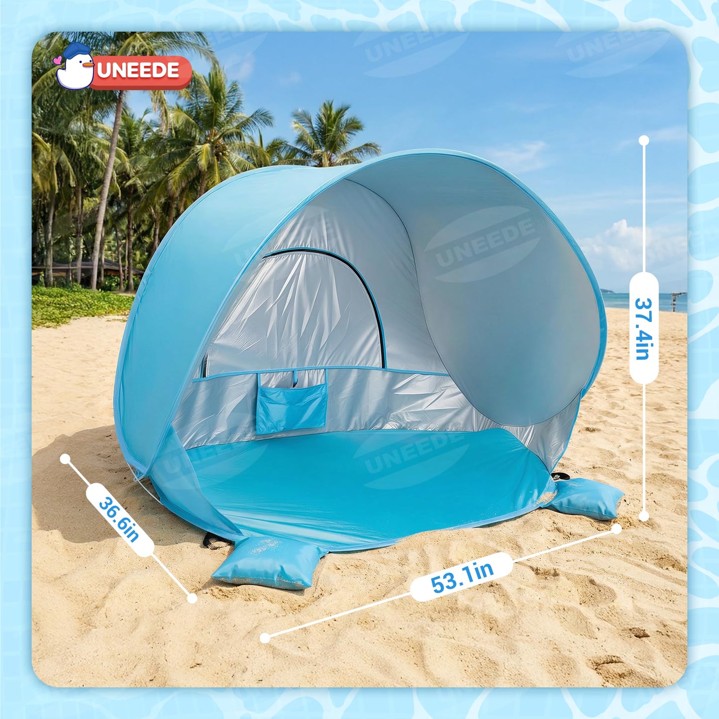 Baby Beach Tent Extra Large Pop Up Baby Tent with UV Protection - Spacious Family Sun Shelter for Parent & Child, Portable Beach Essentials (Blue, 53.1" x 36.6" x 37.4")