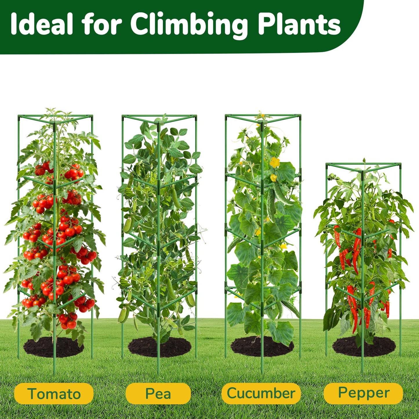 ZeeDix 4 Pack Heavy Duty Tomato Cages 65 Inch, Large Tall Plant Support Stakes for Climbing Plants Heavy Vegetables, Adjustable Tomato Trellis for Pots & Outdoor Raised Garden Beds