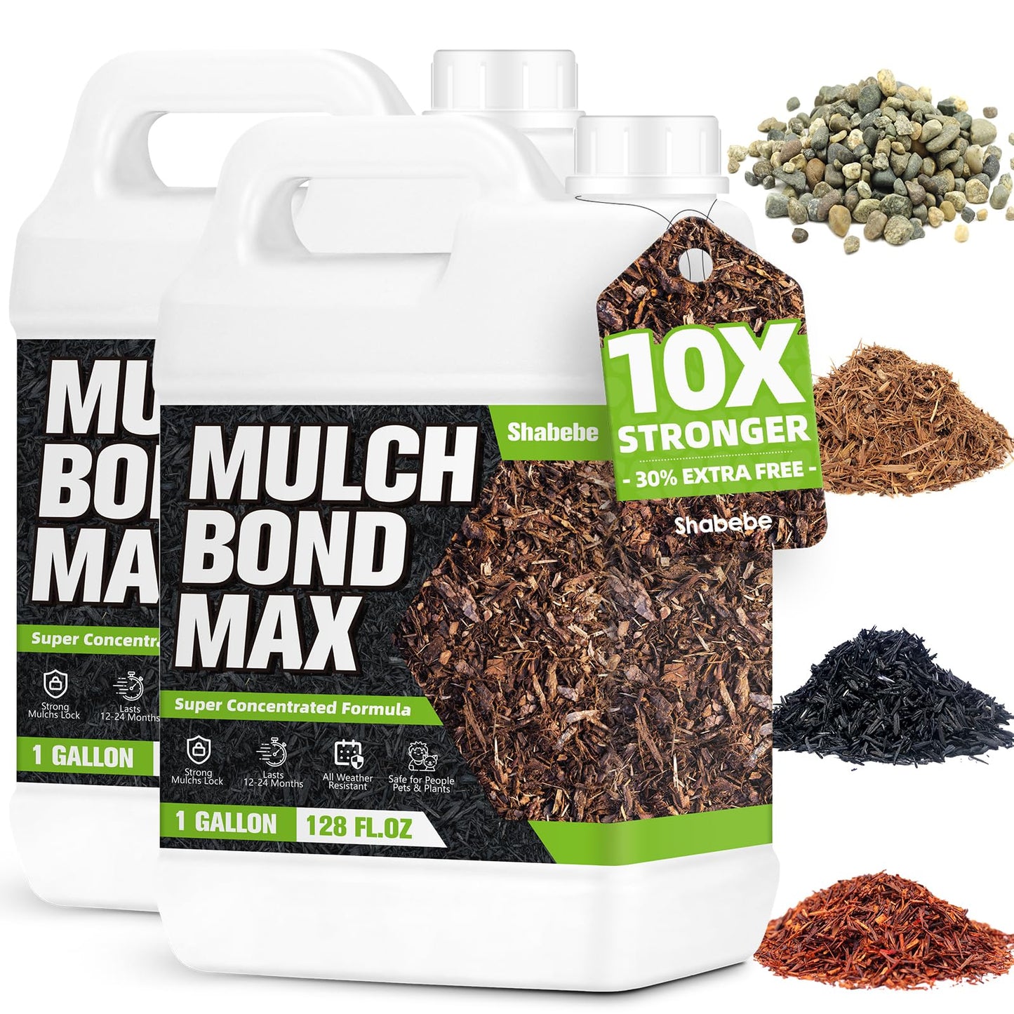 Shabebe Rock & Mulch Bond 2 Gallon, Super Concentrated Gravel & Mulch Binder for Landscaping, Water-Permeable, Pet-Safe When Dry, Weather-Resistant Mulch Lock for Gardens & Pathways