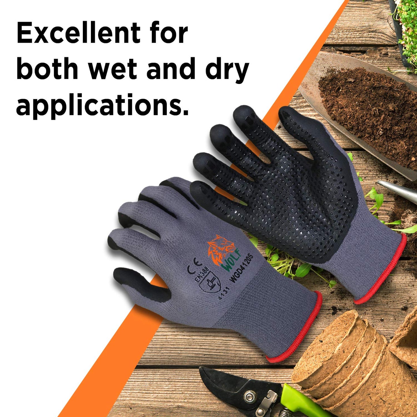 WOLF Ultra-Thin Nitrile Foam Palm Coated Glove with Tacky Dot Grip, Multi Purpose (12, Medium)