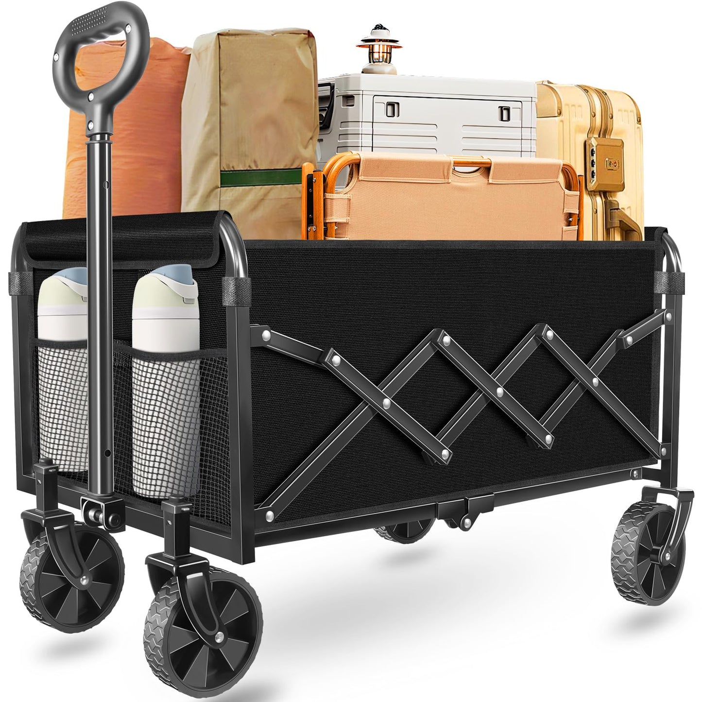 Wagons Carts Foldable, Collapsible Wagon with Wheels — Durable Folding Utility Pull Wagon Cart for Groceries, Picnic & Pets, Park Trips & Small Hauls, 280 lbs Heavy Duty Capacity,Graphite Black