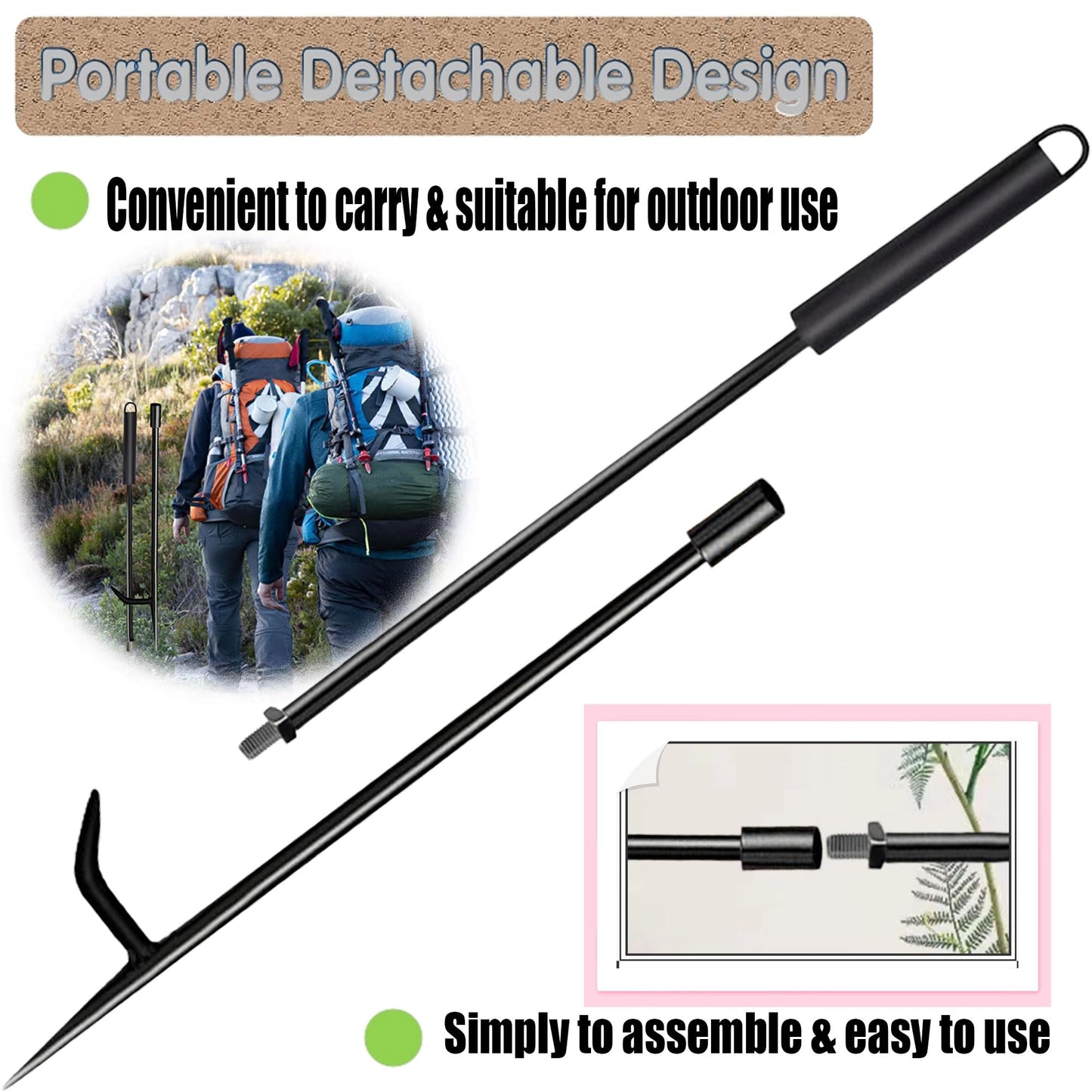 Fire Poker for Fire Pit, Heavy Duty 34-Inch Solid Steel Fireplace Poker, Portable Removable Design Poker Fire Poker for Fire Pit Outdoor Fireplaces Solo Stove Campfires & Indoor Use