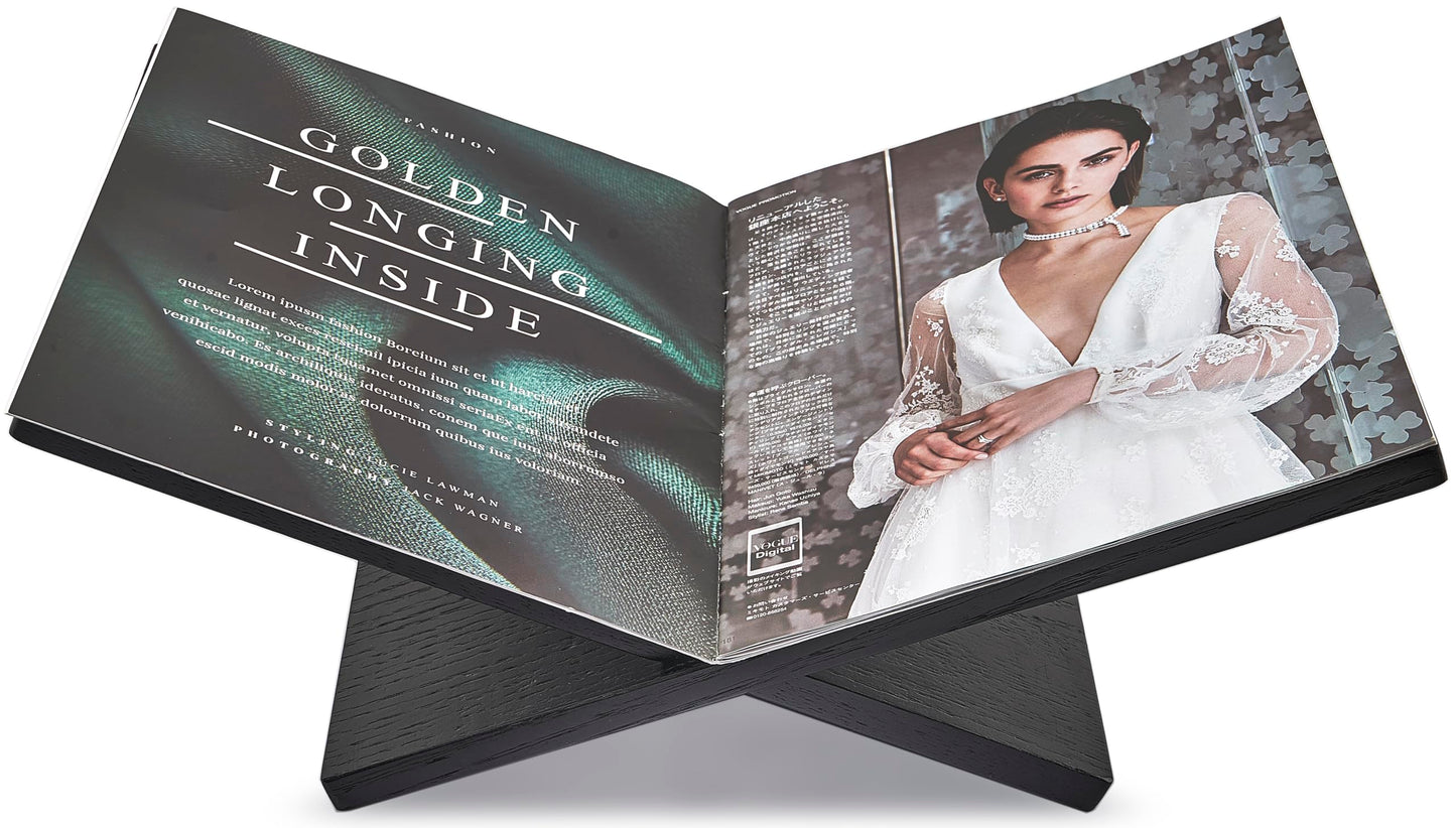 Honygebia Solid Wood Book Stands - Cross Frame Black Oak Wooden Book Holder, Open Bookstand for Display and Reading, Suitable for Art, Bible, Cookbook, Easel, Magazine, Textbooks