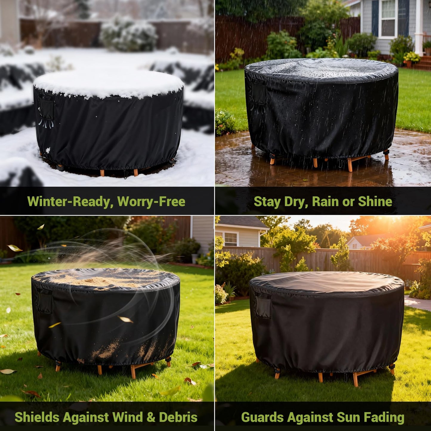 Vercome Heavy Duty Round Patio Dining Table Cover, 60 Inch Waterproof Outdoor Furniture Cover for Large Round Table and Chair Sets (Black, 60"DIAx36"H)