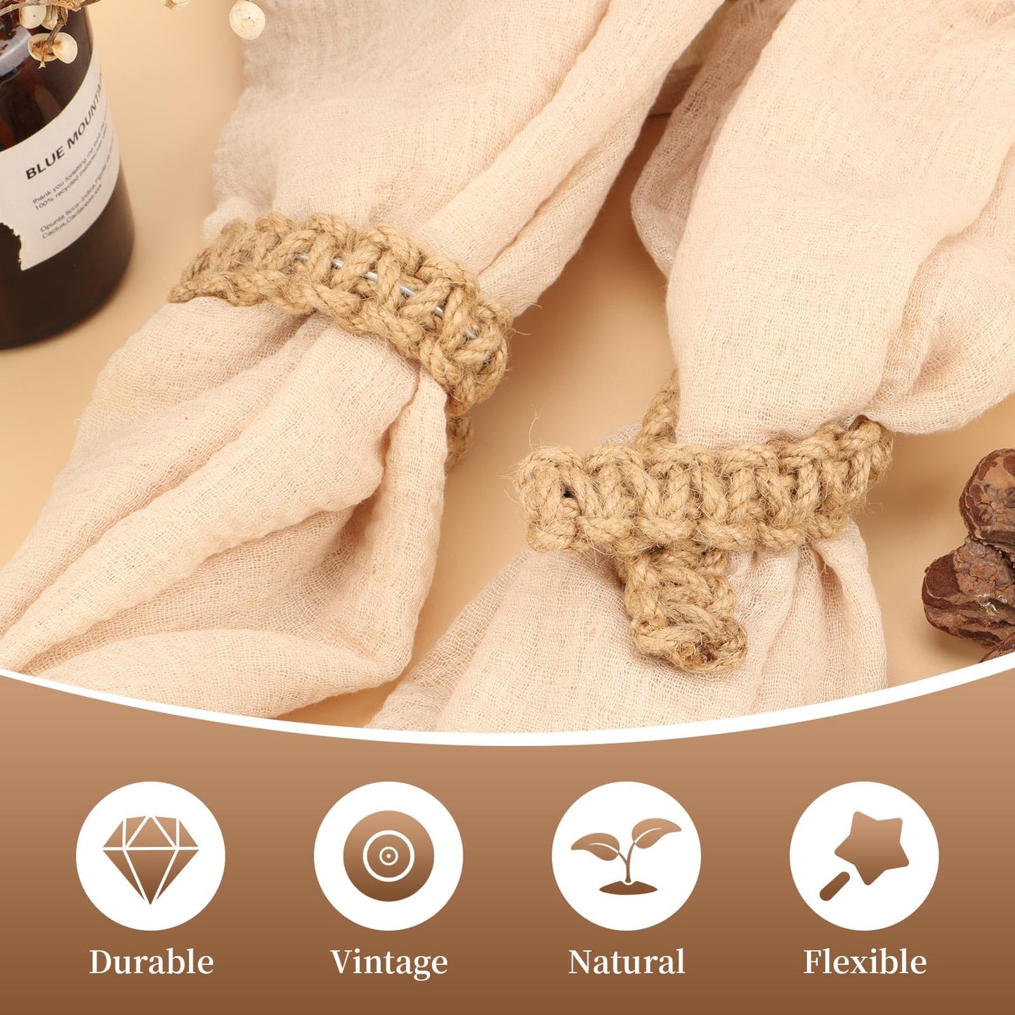 4 Pcs Braided Curtain Tiebacks Boho Flexible Rope Drapes Holder Braided Jute Curtain Tiebacks for Home Office Bedroom Window