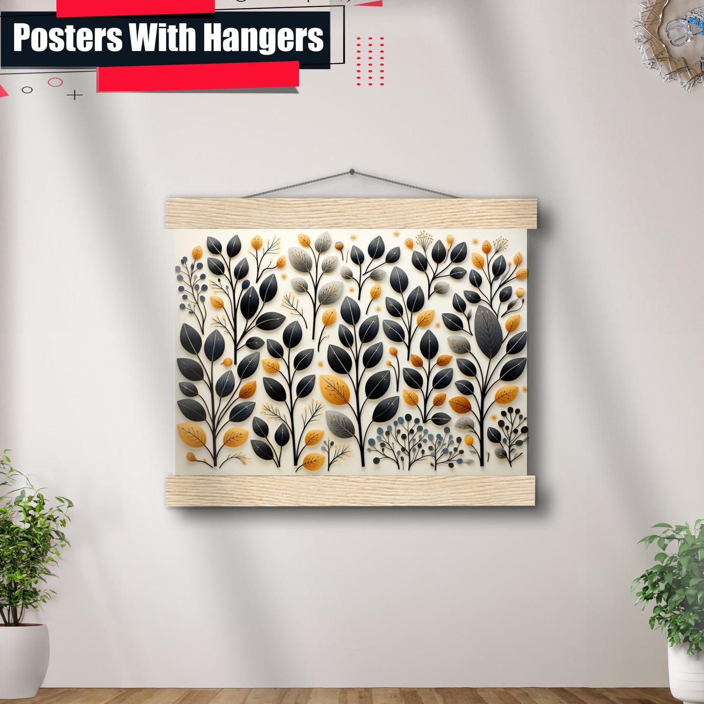 Scandinavian Folk Art, Black and Beige Abstract Botanical Wall Art for Scandinavian Home Decor, Decor poster, Home Decor