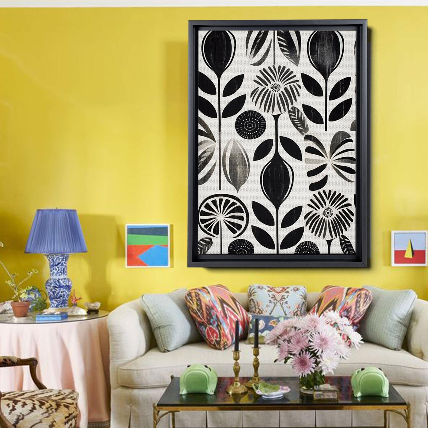 Scandinavian Folk Art, Black and Beige Abstract Botanical Wall Art for Scandinavian Home Decor