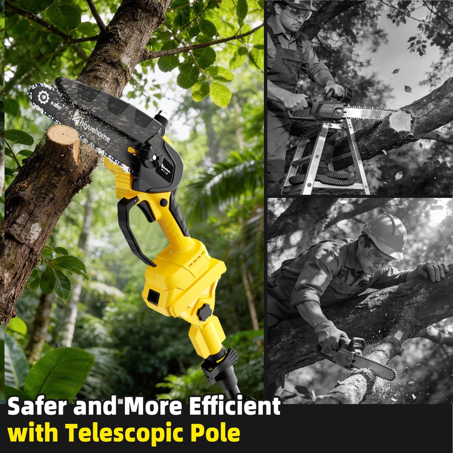 21V Cordless Pole Saw, 4-in-1 180° Rotatable Electric Tree Trimmer with 6/8 Inch Guide Bars,4000mAh Battery & Fast Charger, Telescopic Pole, Brushless Motor for Garden/Farm/Camping