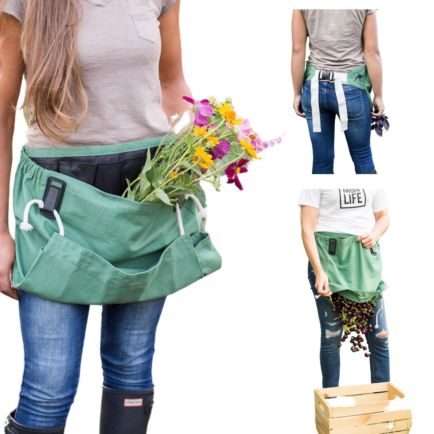 Roo Gardening Waist Apron with Pockets for Women & Men - Canvas Garden Apron with Harvesting Pouch, Water-Resistant, Washable