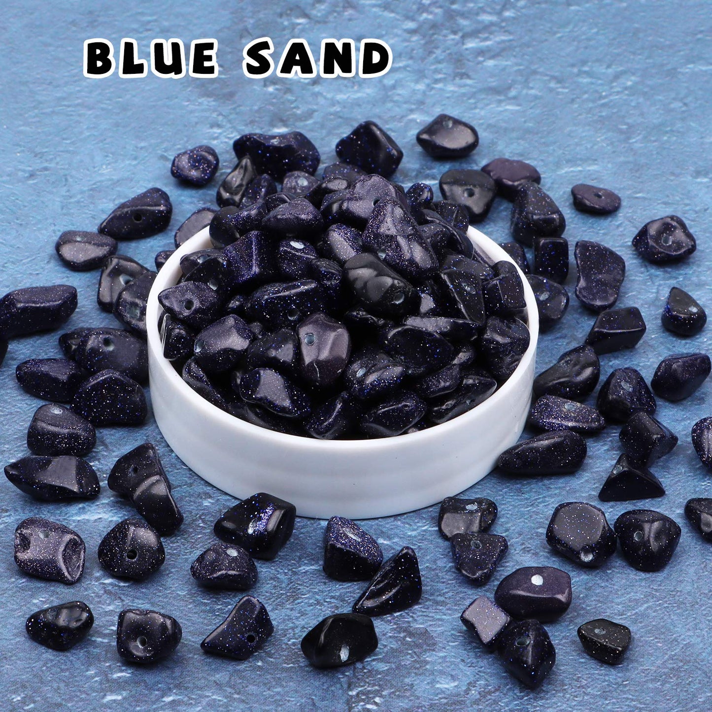 500 pcs Natural Chip Stone Beads, Blue Sand 5-8 mm Irregular Gemstones Healing Crystal Loose Rocks Bead Hole Drilled for Jewelry Making Bracelet