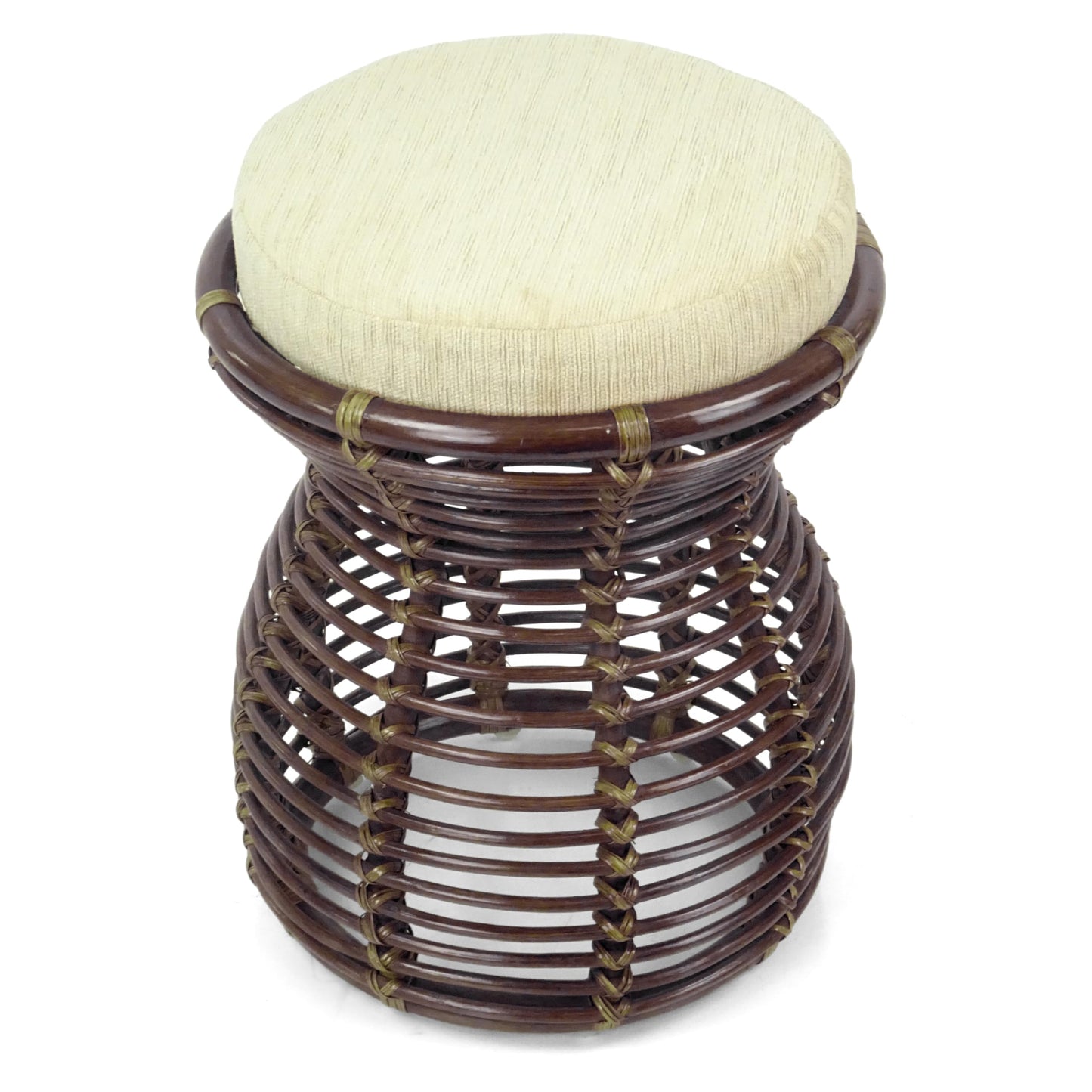 Milan Handmade Natural Rattan Wicker Ottoman Stool Vanity Bedroom Fully Assembled Dark Brown Color
