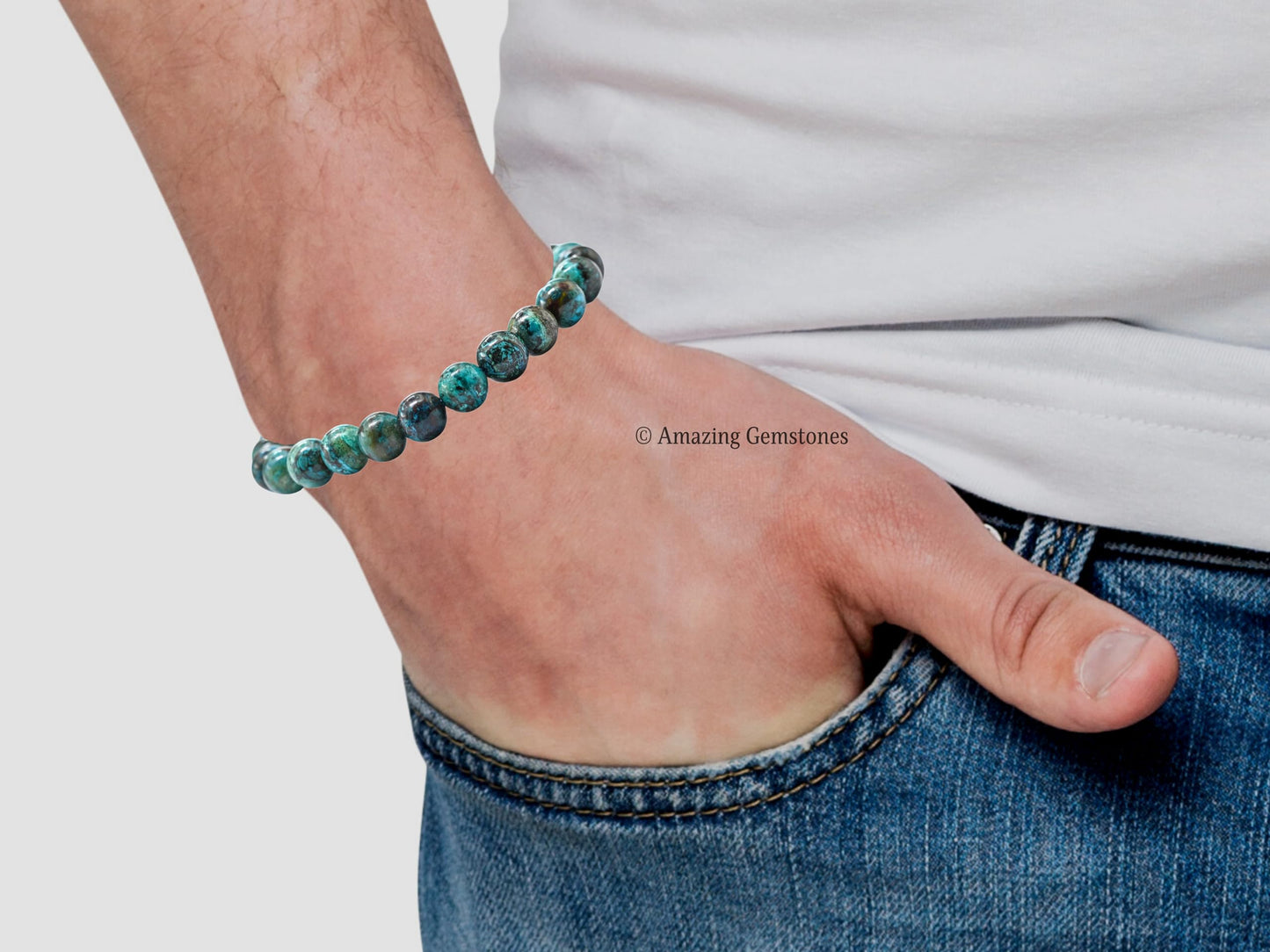 Amazing Gemstone Crystal Bracelet for Women Men's Gifts - Protection Healing Crystal Bracelet - 8mm Gemstone Beaded Stretchable Bracelet Pulseras Para Hombres Mujer Stocking Stuffers Mothers Day Gift (Chrysocolla)