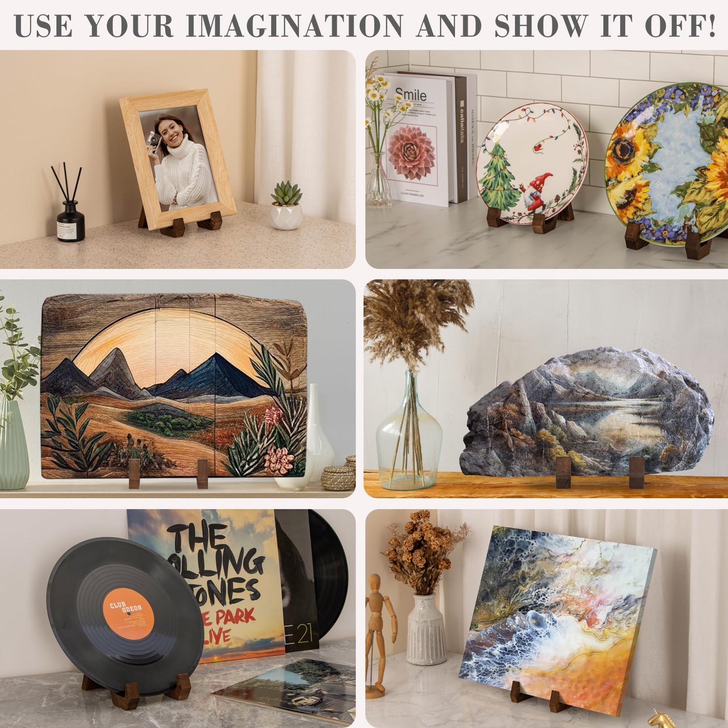 ANBOXIT Plate Display Stand, 6 Inch Plate Holder for Displaying, Decorative Picture Frame Dish Photo Plaque Platter Wood Stand