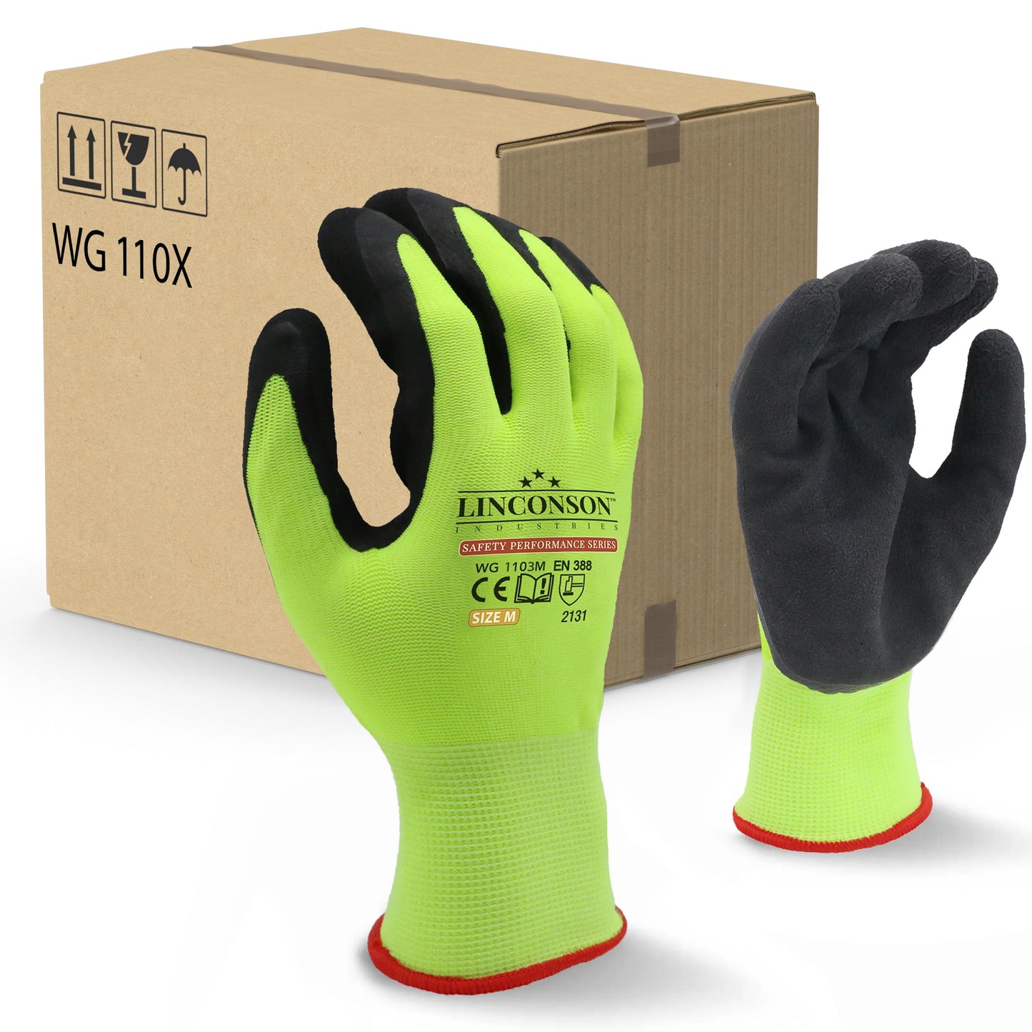 linconson 12 Pack Safety Performance Series Construction Mechanics Work Gloves (XL (Pack of 12), Green)