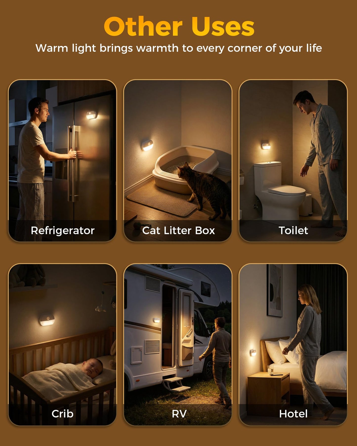 6 Pack Rechargeable Motion Sensor Stair Lights, Indoor Hallway Wall Light, Magnetic Wireless Peel and Stick On Closet Light, Battery Operated LED Night Lights for Step Bedroom Cabinet Toilet Bathroom