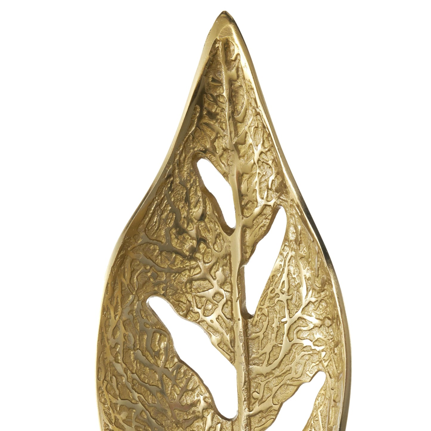 Deco 79 Aluminum Metal Leaf Decorative Sculpture Tall Textured Cutout Home Decor Statue with White Marble Base, Accent Figurine 7" x 4" x 35", Gold